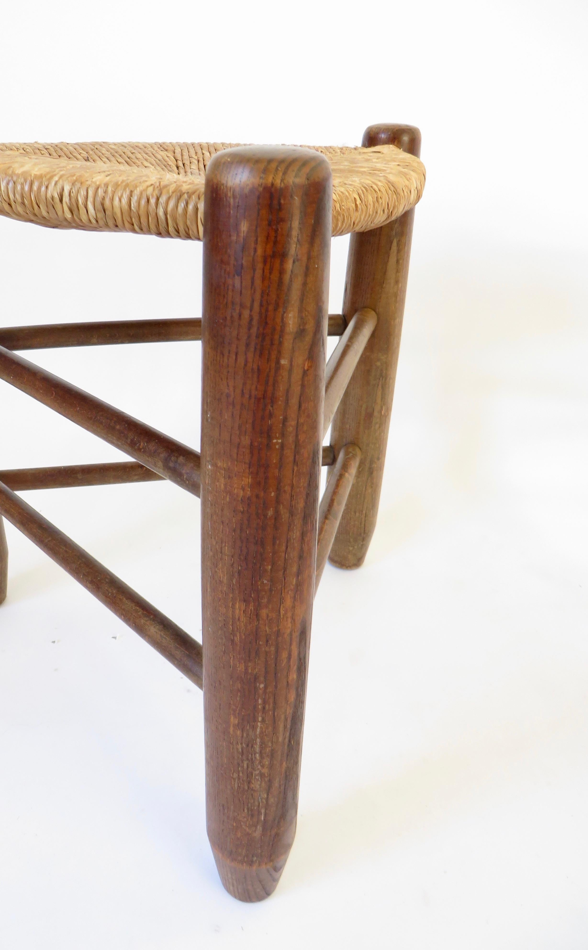 Charlotte Perriand Pair of Tripod Rush Seat and Oak Stools Les Arcs 12