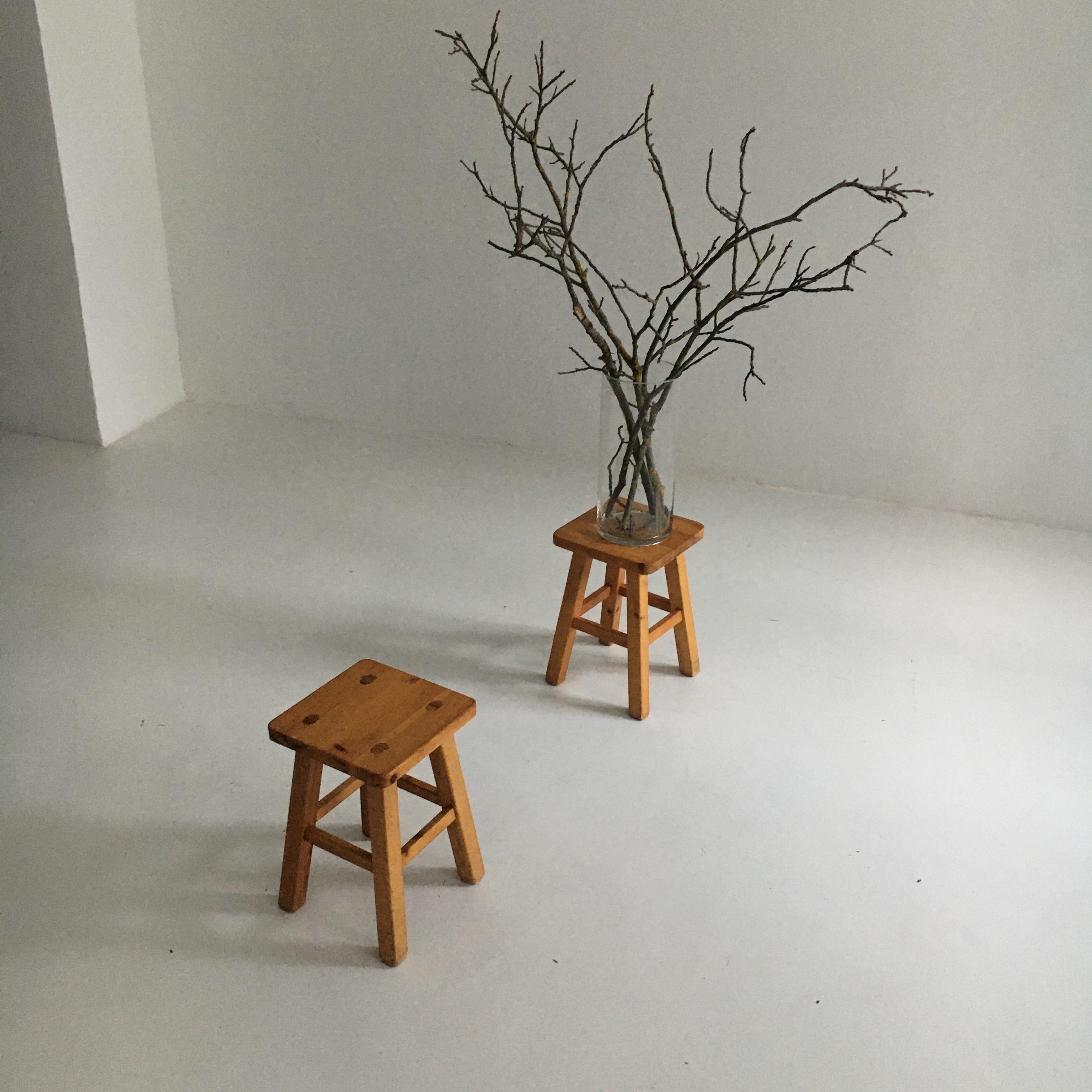 Charlotte Perriand Pair of Square Pine Stools, France, 1960s 4