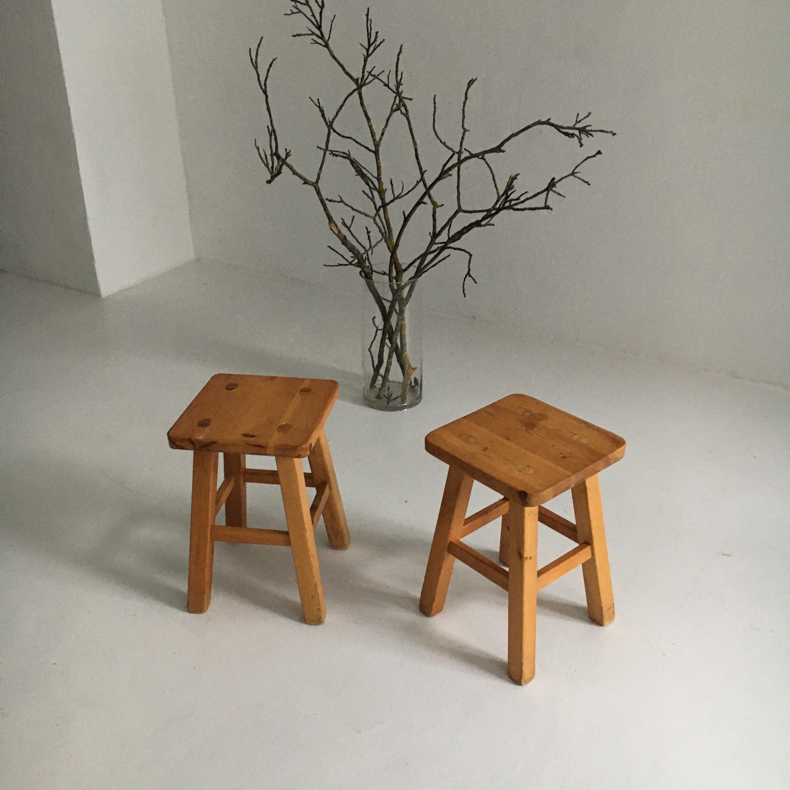 Charlotte Perriand Pair of Square Pine Stools, France, 1960s 5