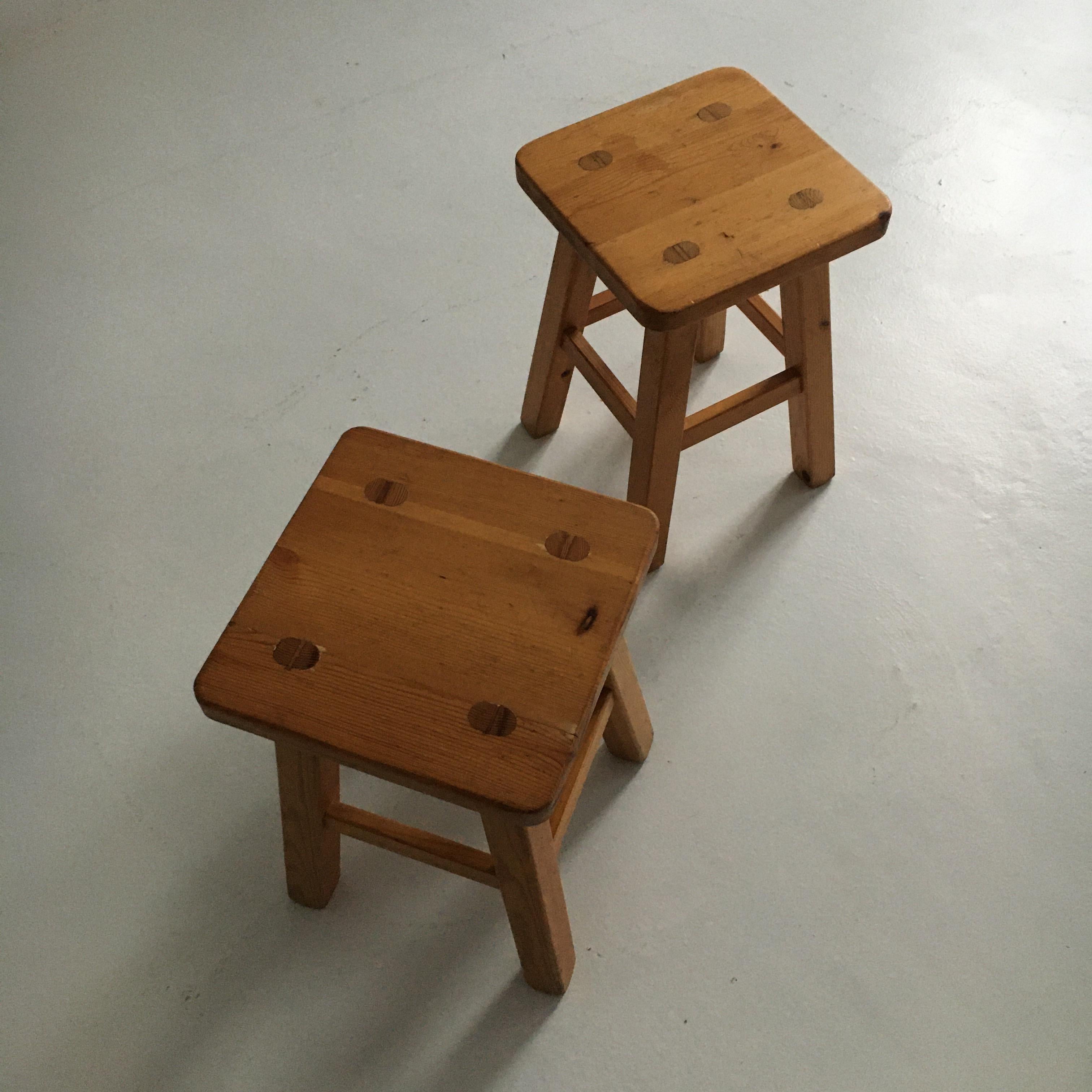 Charlotte Perriand Pair of Square Pine Stools, France, 1960s 6