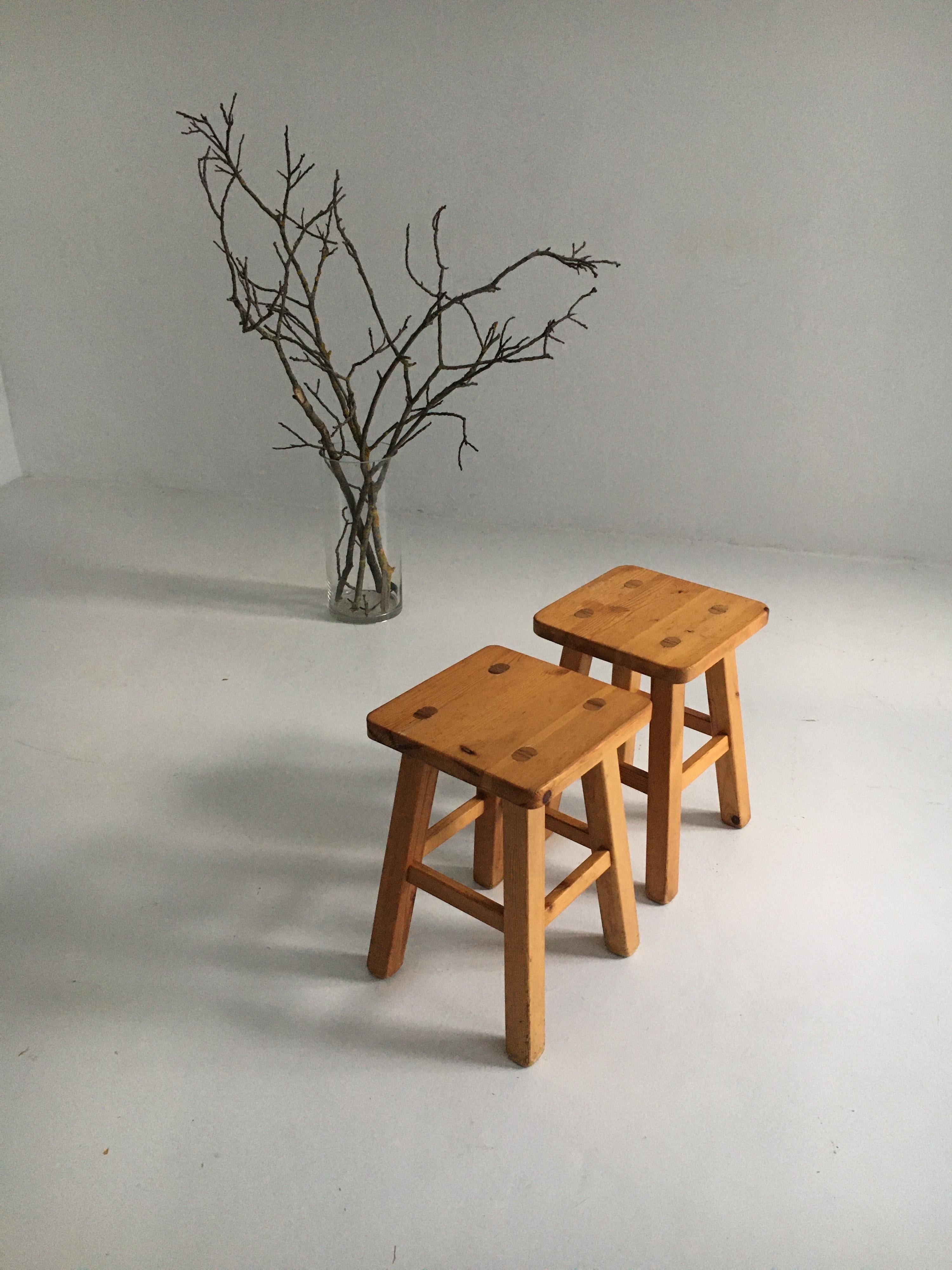 Charlotte Perriand Pair of Square Pine Stools, France, 1960s 9
