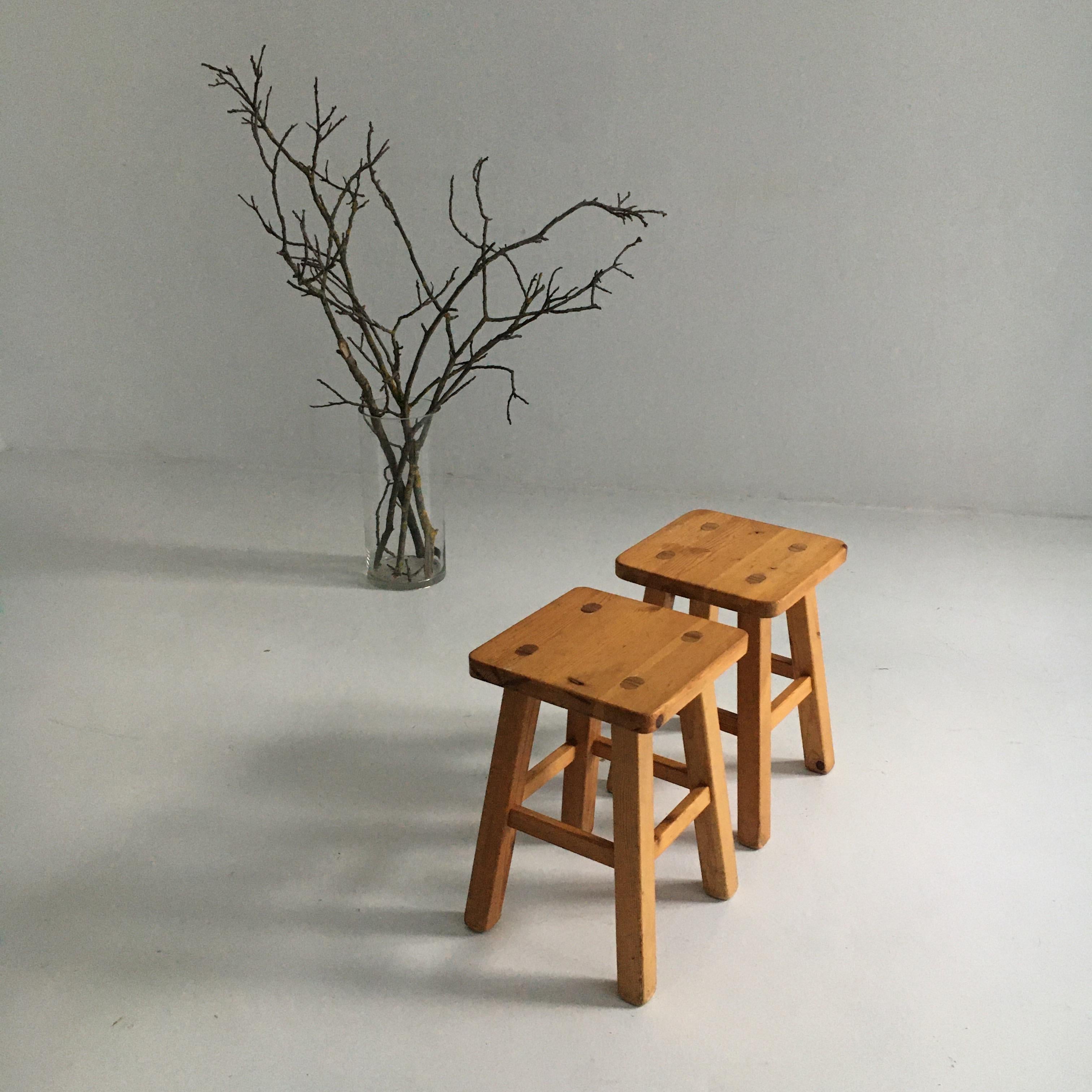 Charlotte Perriand Pair of Square Pine Stools, France, 1960s 10