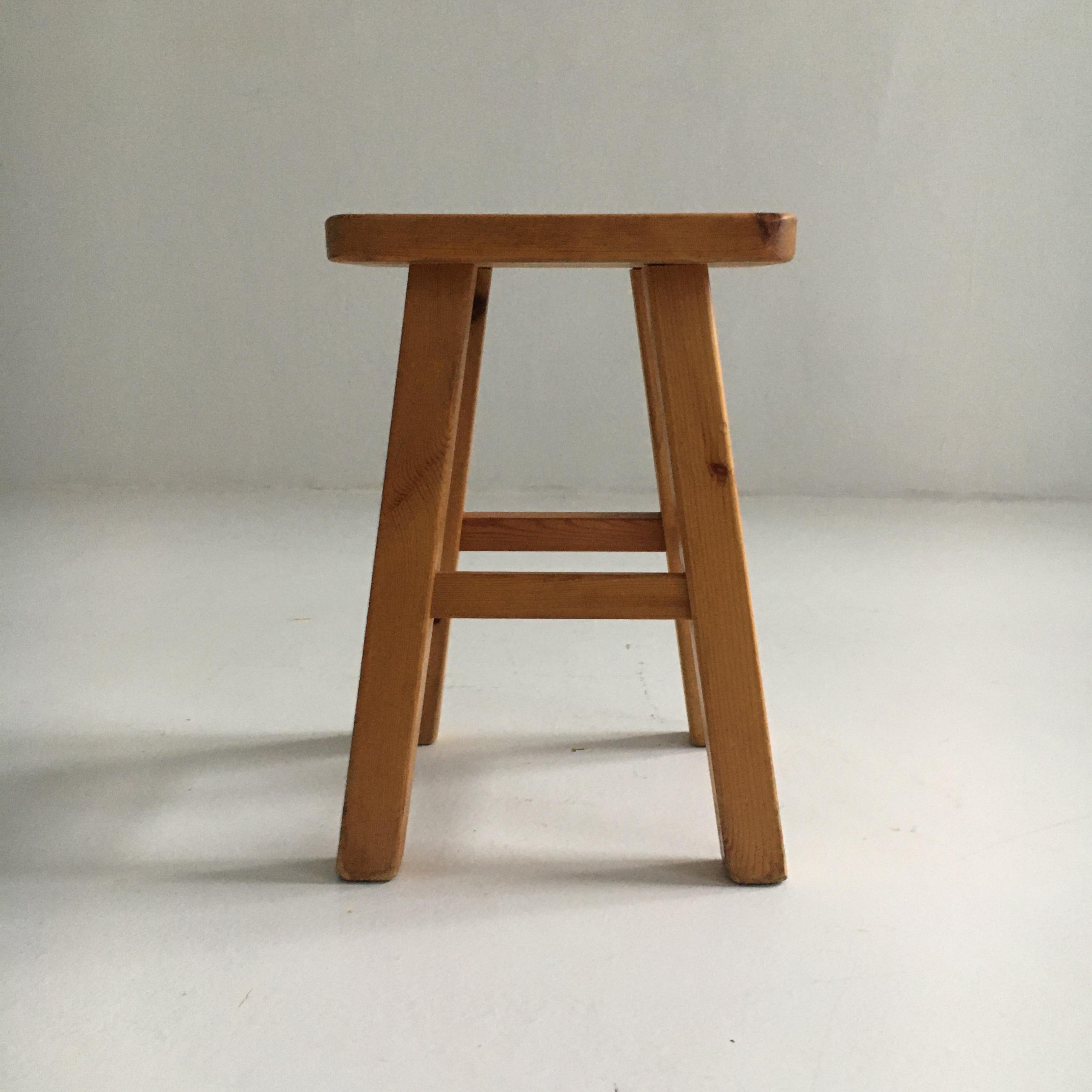 Charlotte Perriand Pair of Square Pine Stools, France, 1960s 11