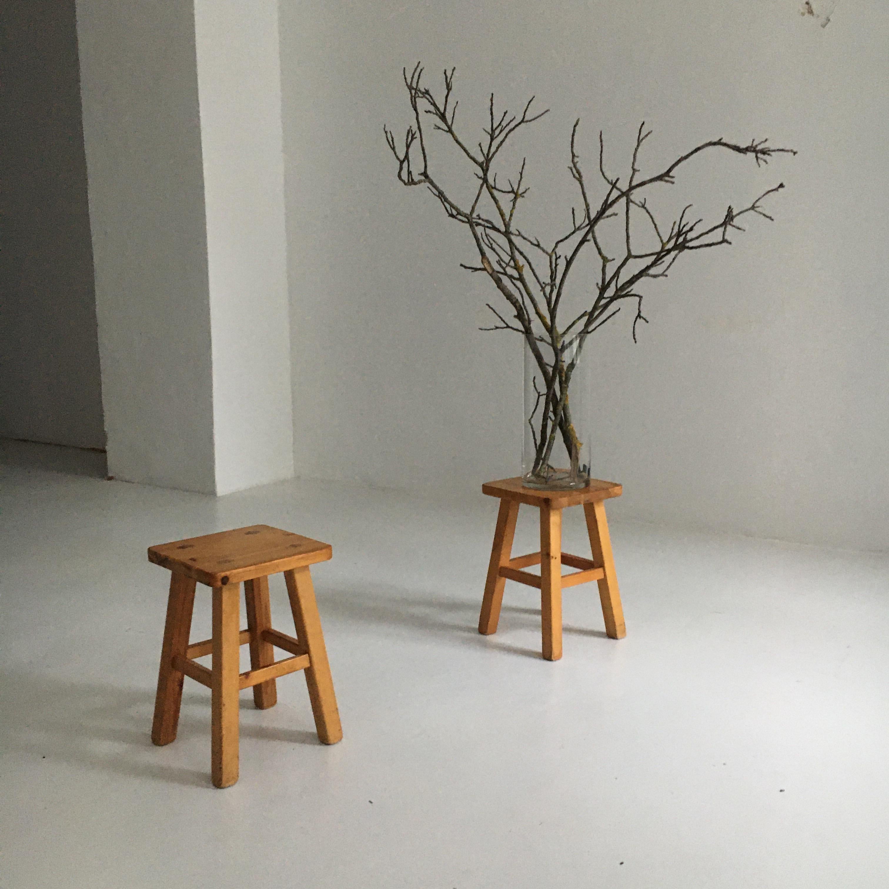 Charlotte Perriand Pair of Square Pine Stools, France, 1960s 3