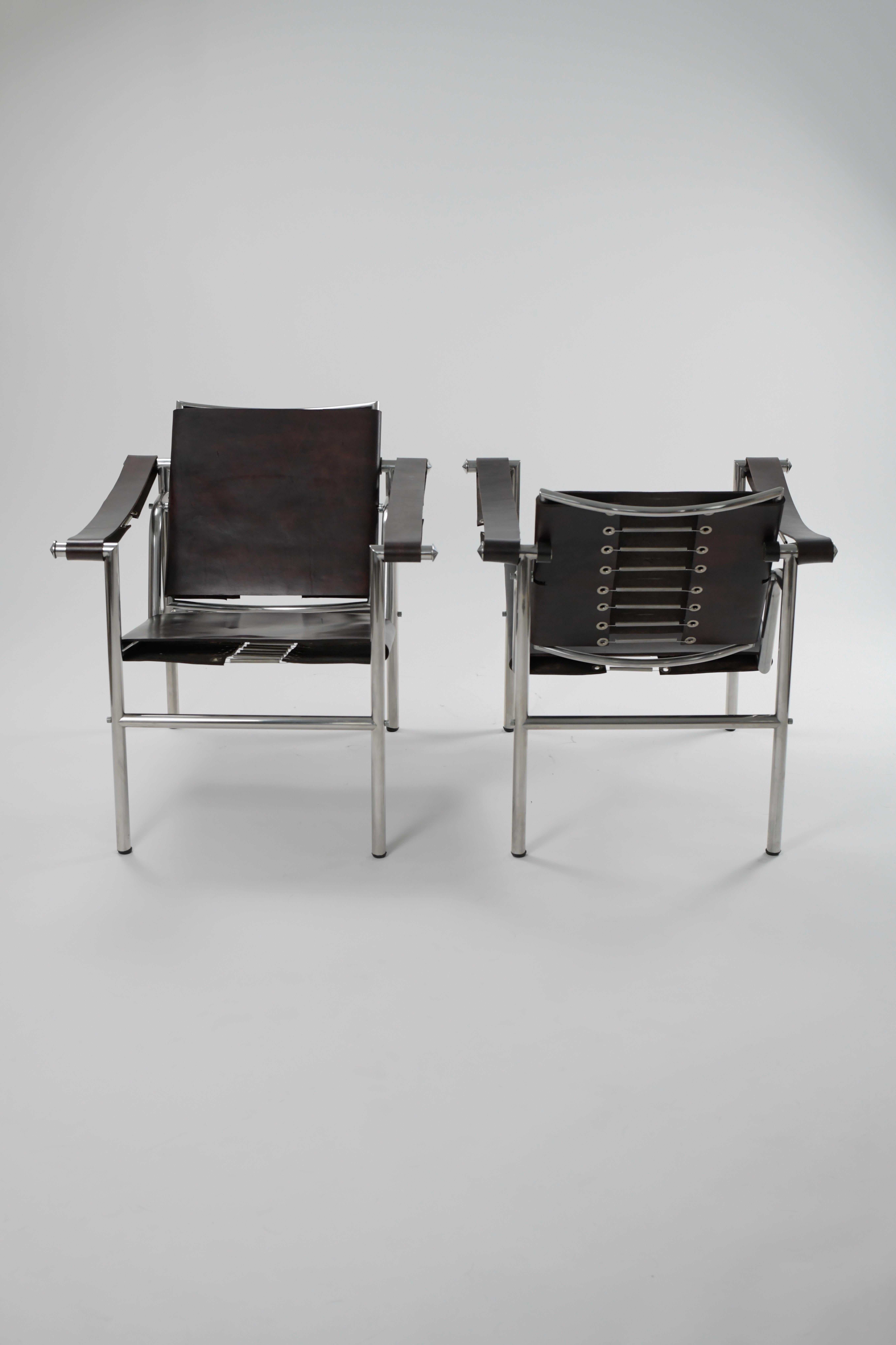 Mid-Century Modern Charlotte Perriand, Pierre Jeanneret and Le Corbusier LC1 Armchairs  For Sale