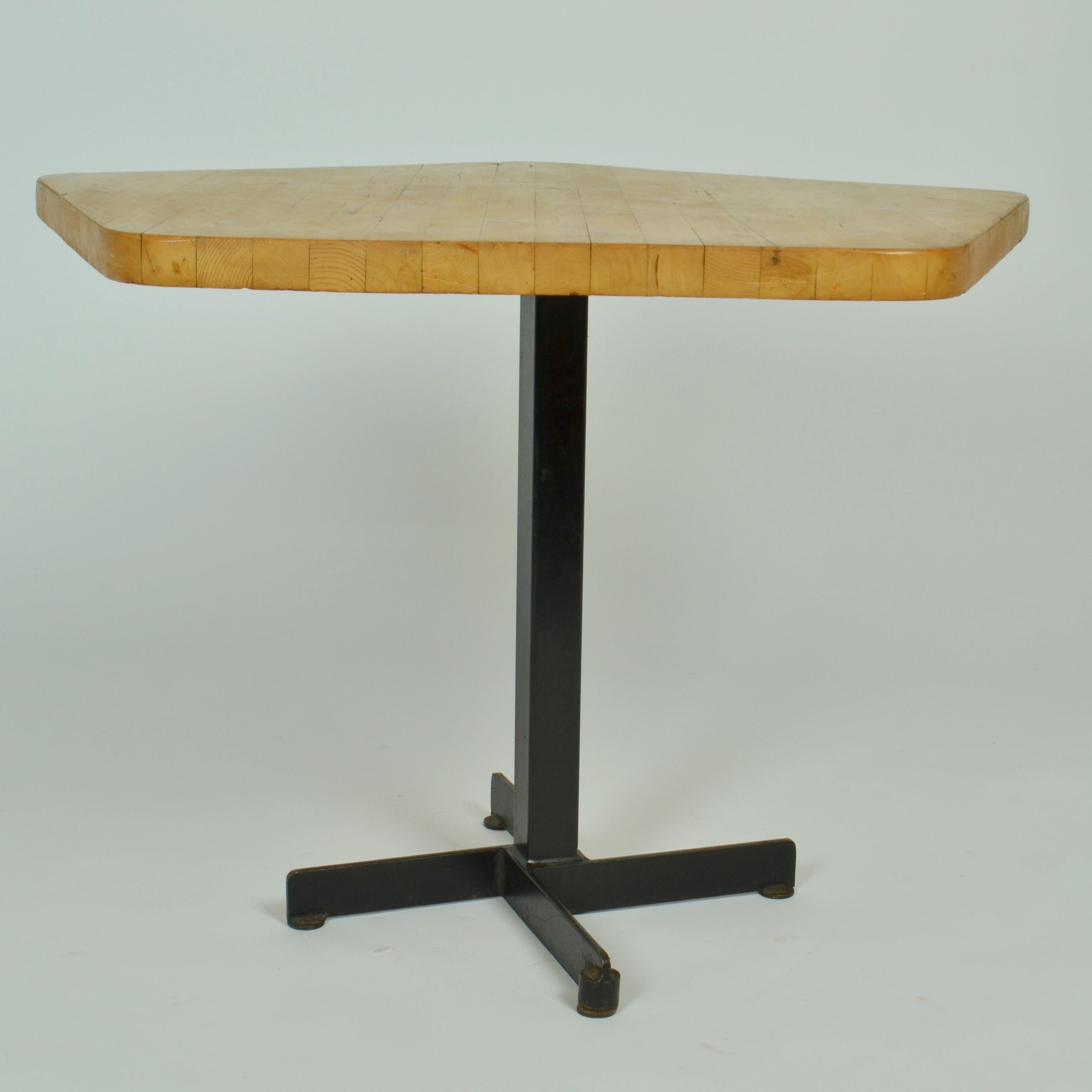 Mid-Century Modern Charlotte Perriand Pine and Metal Pentagonal Table for Les Arcs 1960's