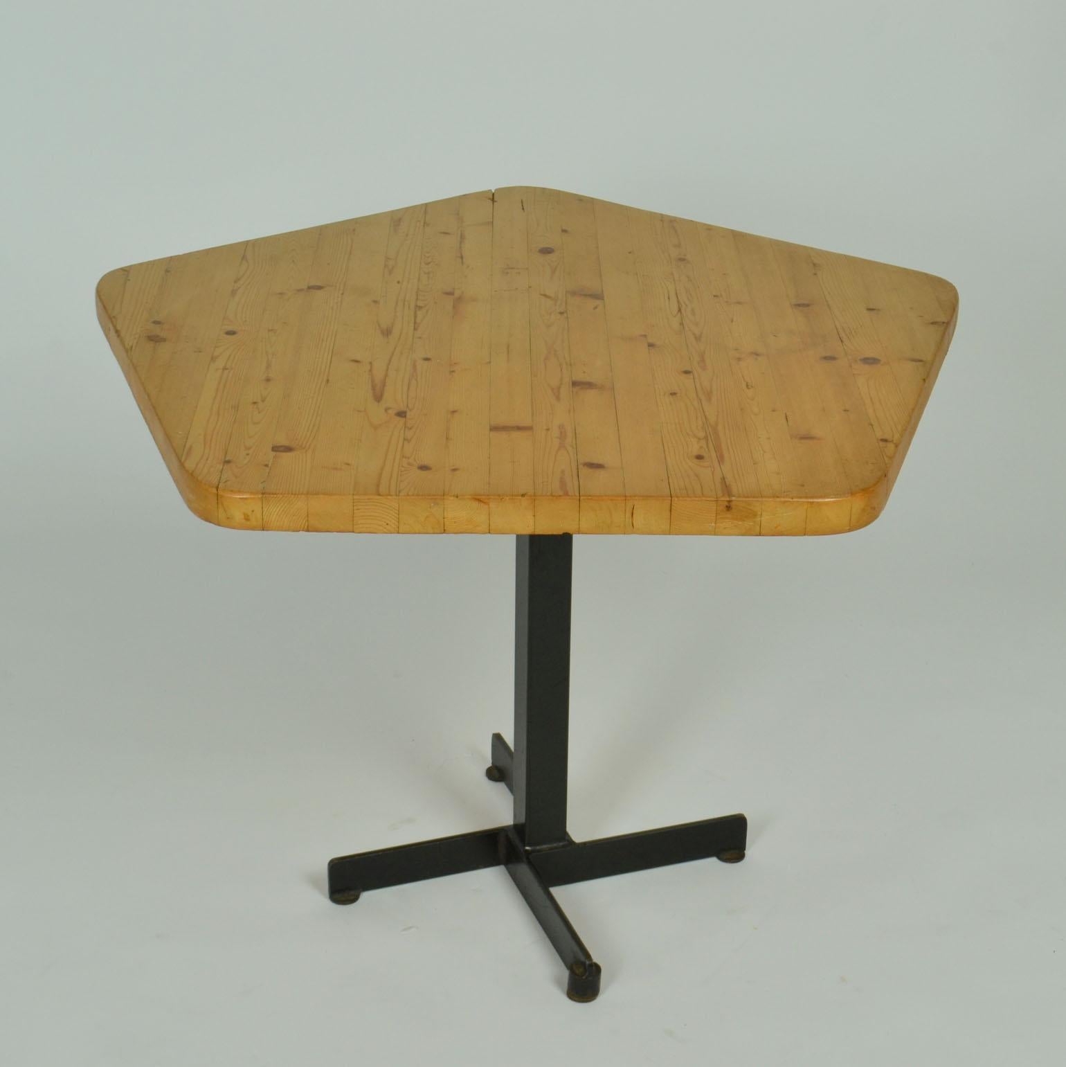 French Charlotte Perriand Pine and Metal Pentagonal Table for Les Arcs 1960's