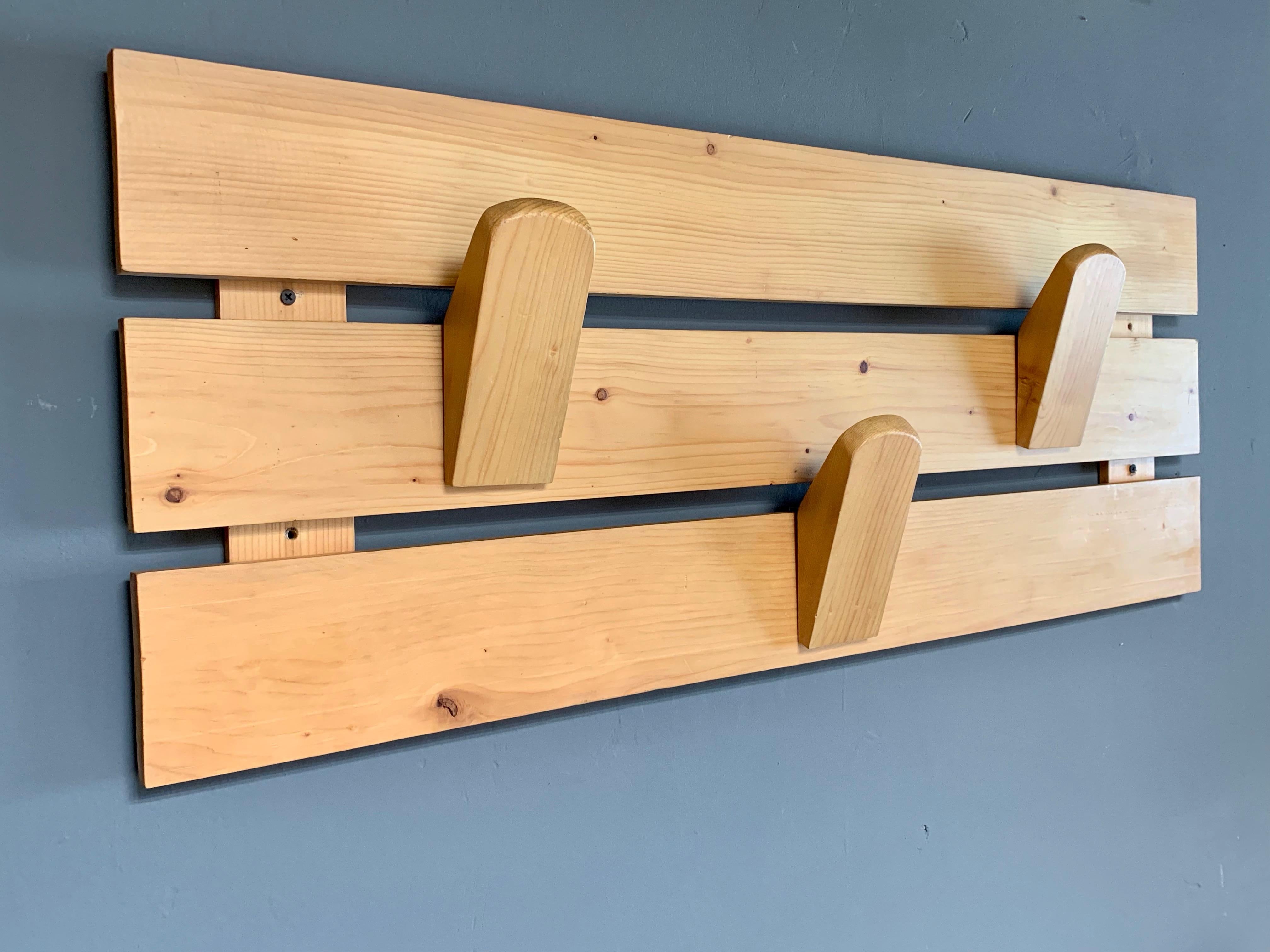 French Charlotte Perriand Pine Coat Rack from Les Arcs