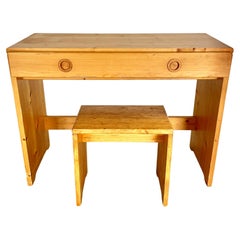 Charlotte Perriand Pine Desk for Les Arcs with Matching Stool, 1960s France