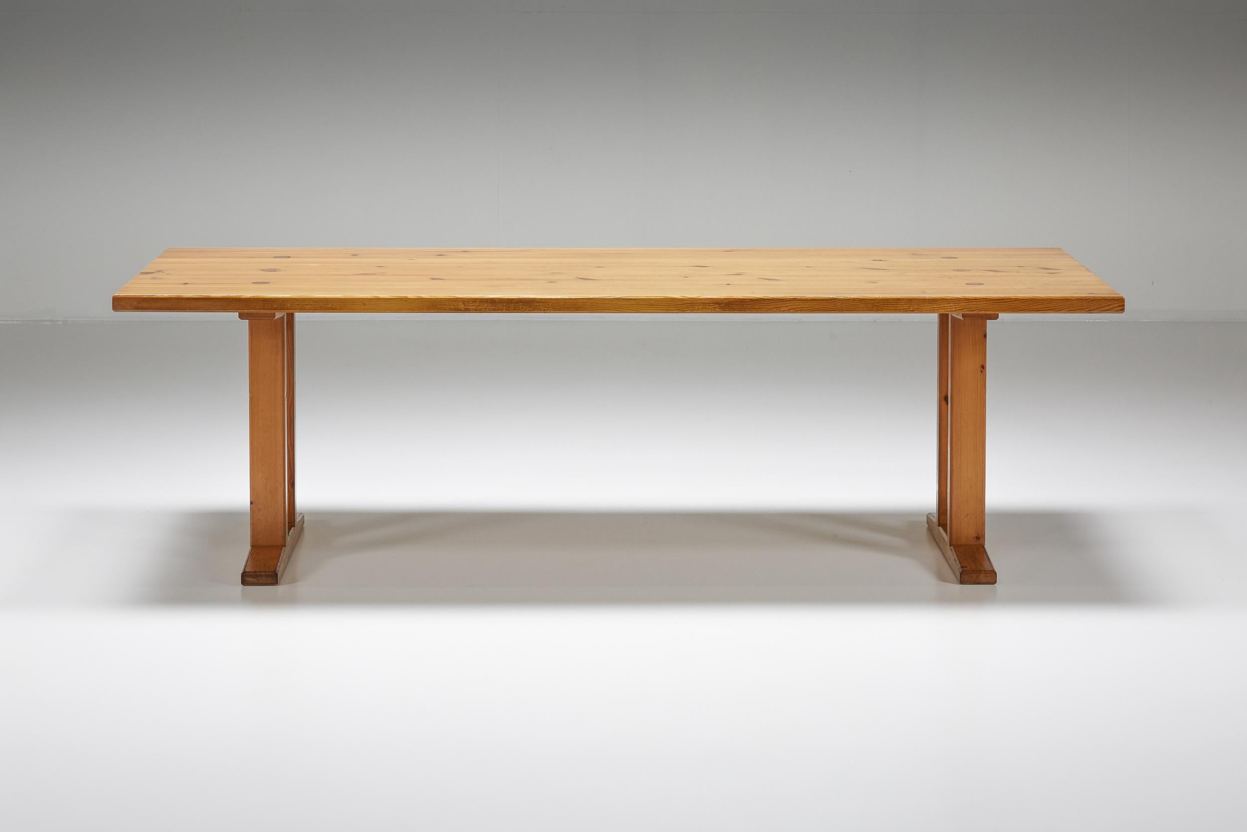 Mid-Century Modern Charlotte Perriand Inspired Pine Dining Table