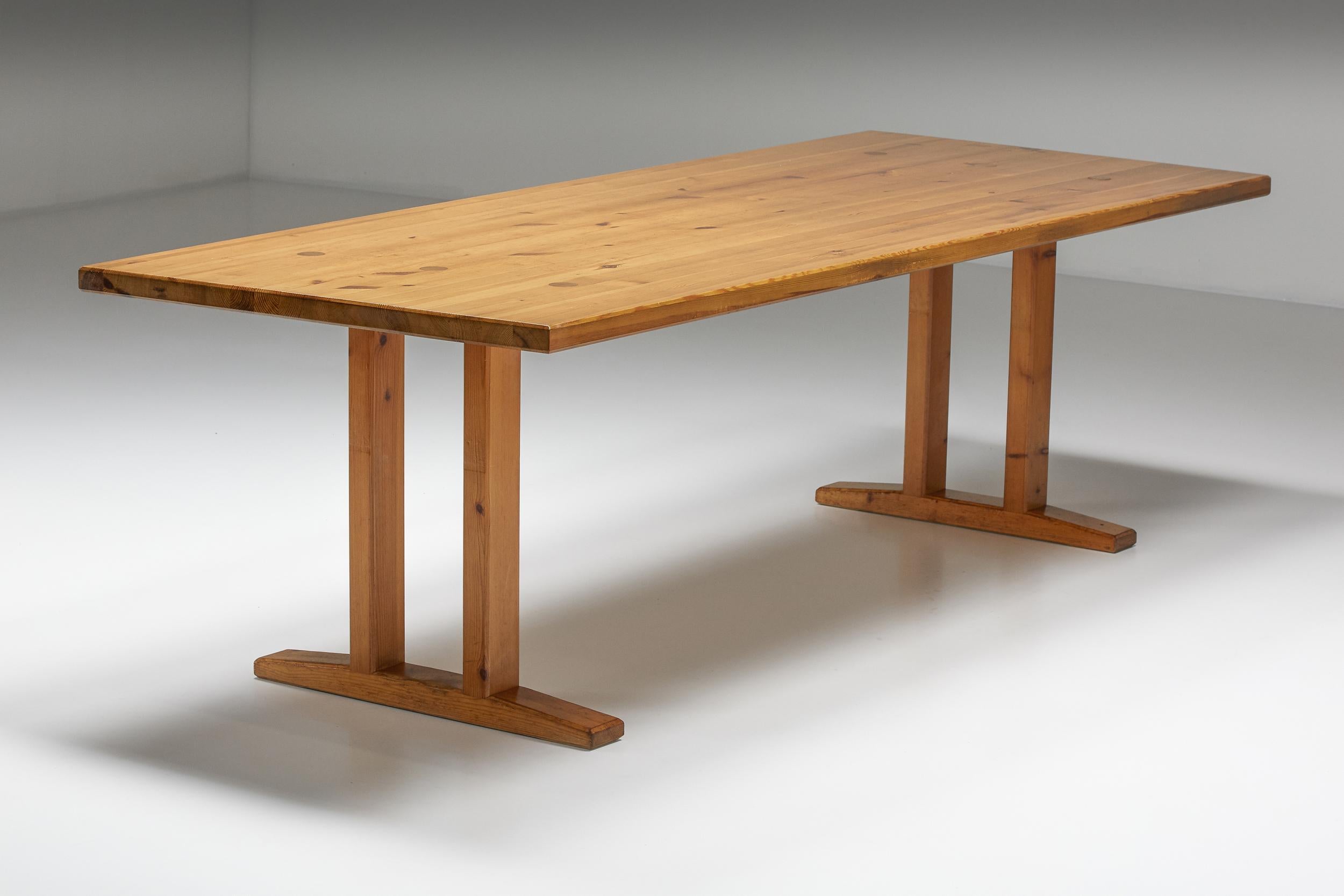 Mid-20th Century Charlotte Perriand Inspired Pine Dining Table