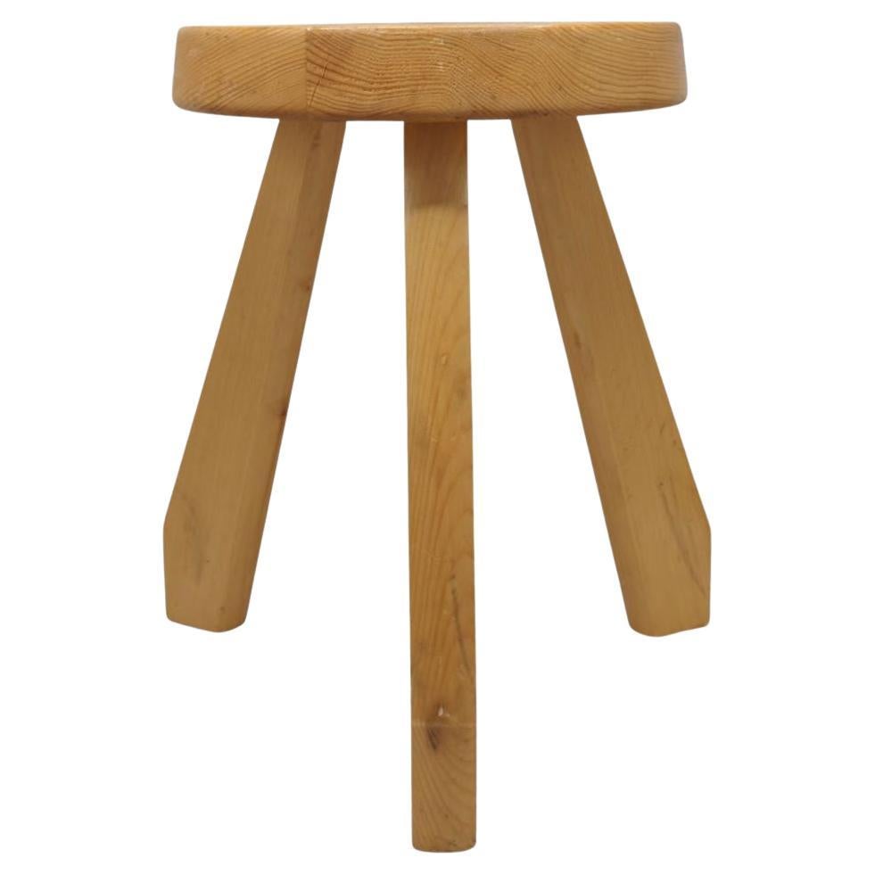 Charlotte Perriand Pine Sandoz Stool, Les Arcs, France, 1960s