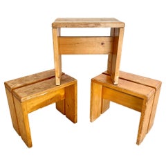 Charlotte Perriand Pine Stool for Les Arcs