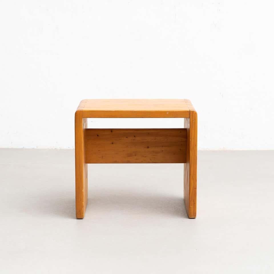 Mid-Century Modern Charlotte Perriand Pine Wood Stool for Les Arcs, circa 1950 For Sale