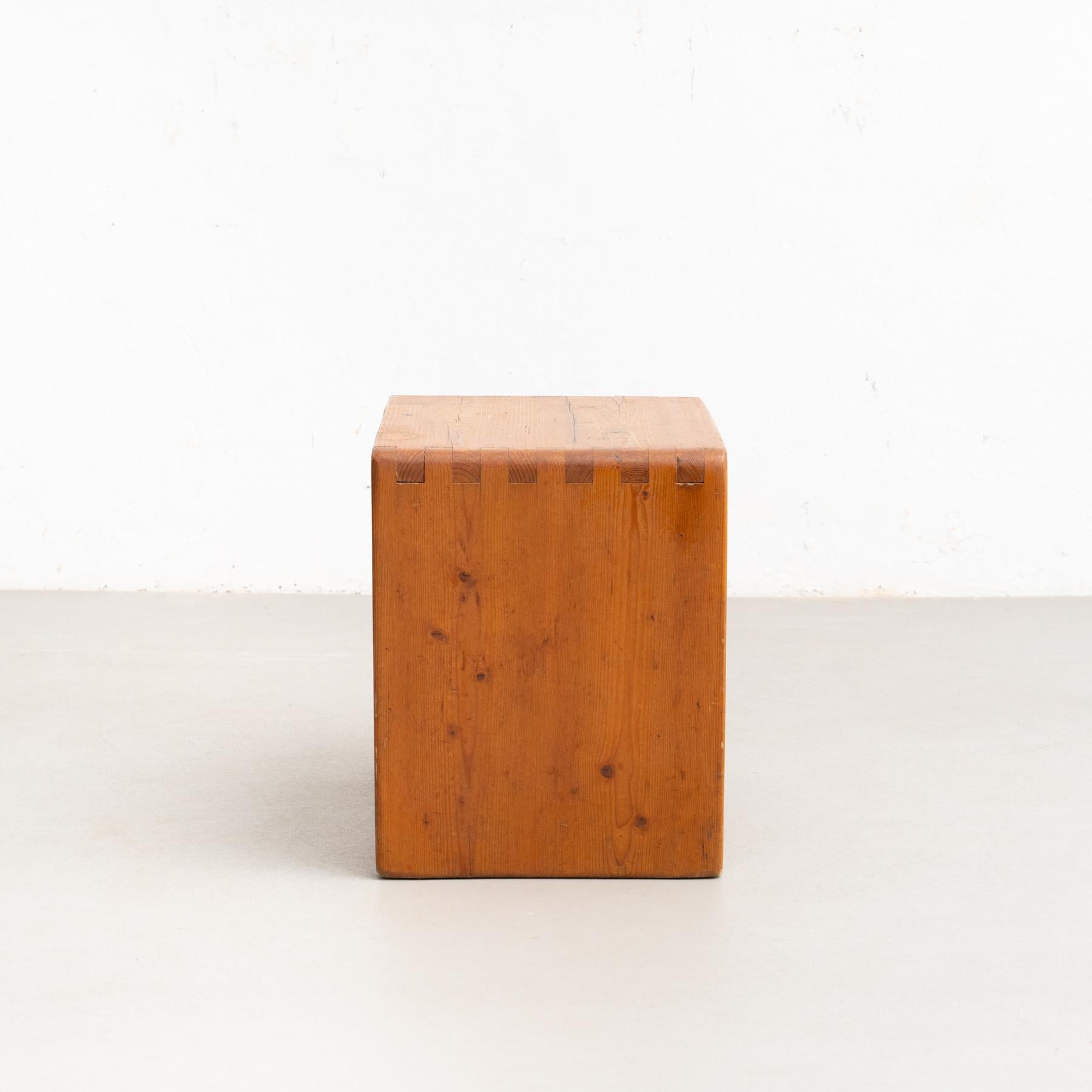 French Charlotte Perriand Pine Wood Stool for Les Arcs, circa 1950 For Sale