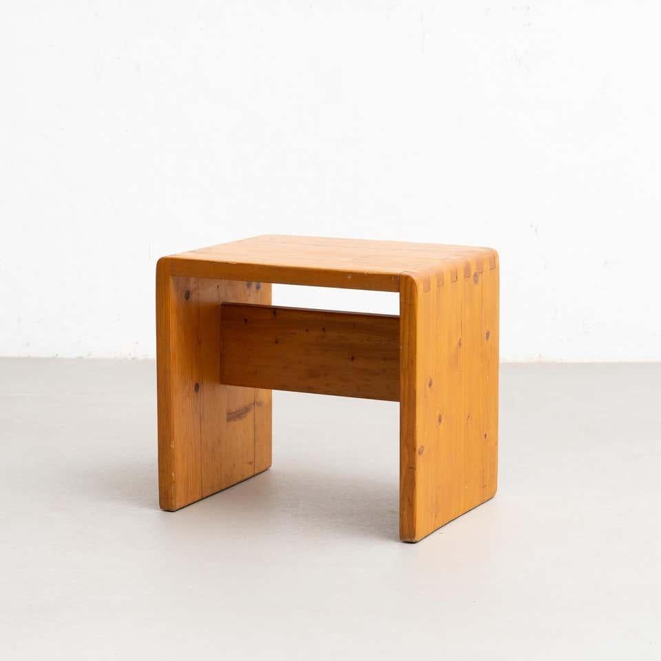 French Charlotte Perriand Pine Wood Stool for Les Arcs, circa 1950 For Sale