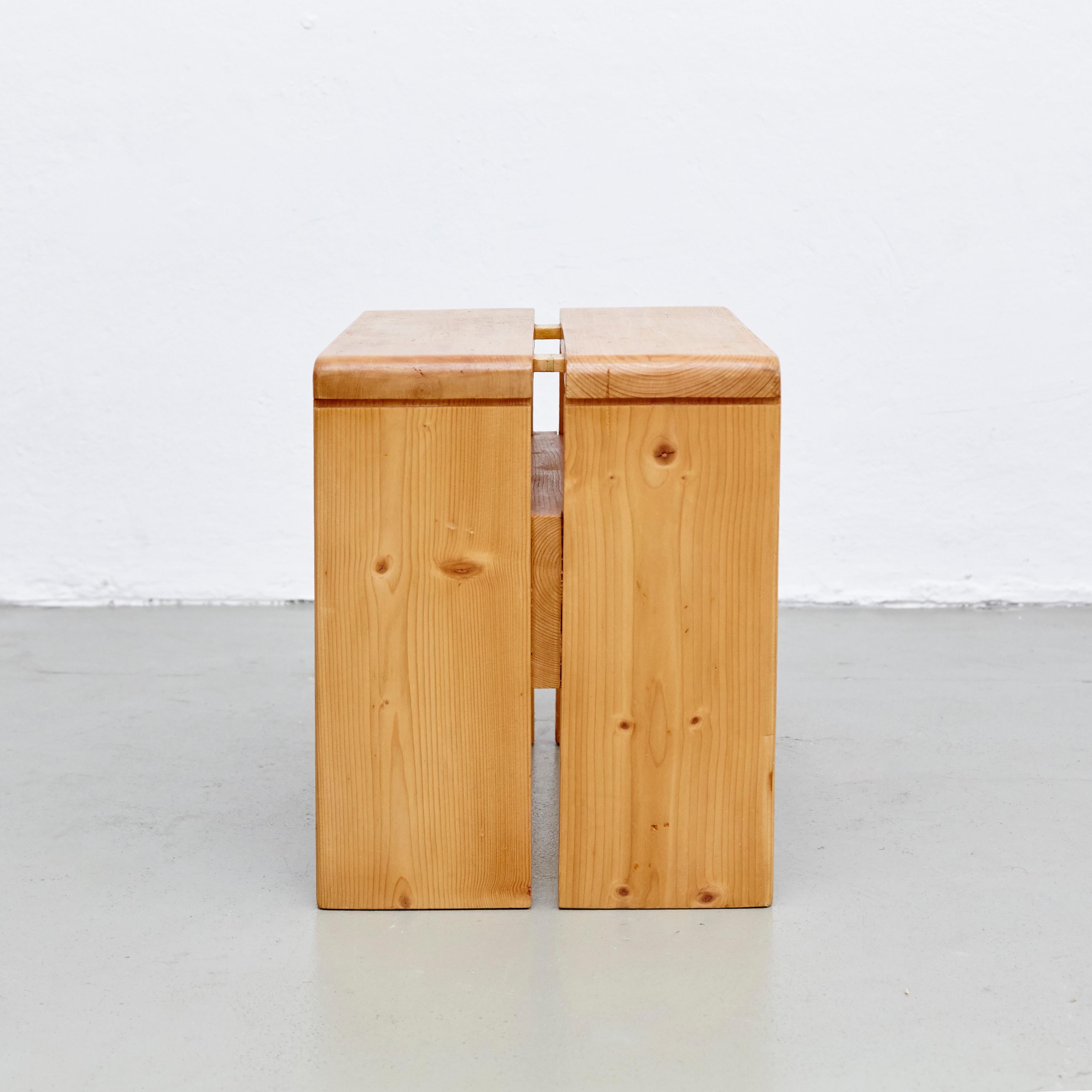 Mid-Century Modern Charlotte Perriand Pine Wood Stool for Les Arcs