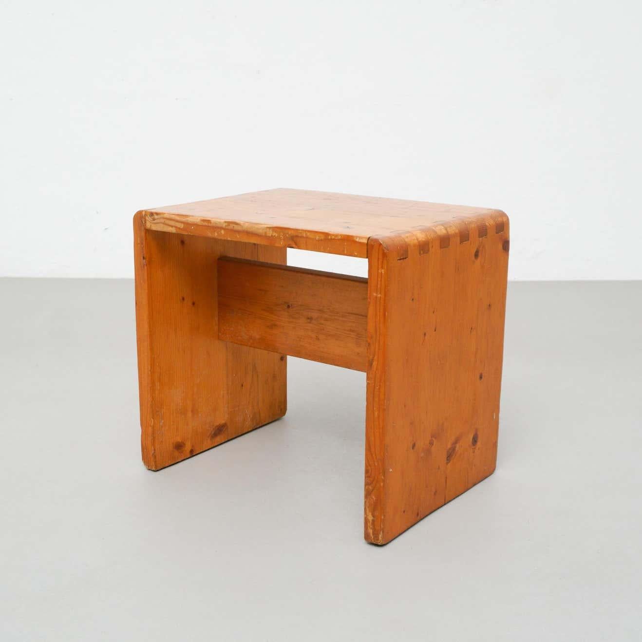 Mid-Century Modern Charlotte Perriand Pine Wood Stool for Les Arcs