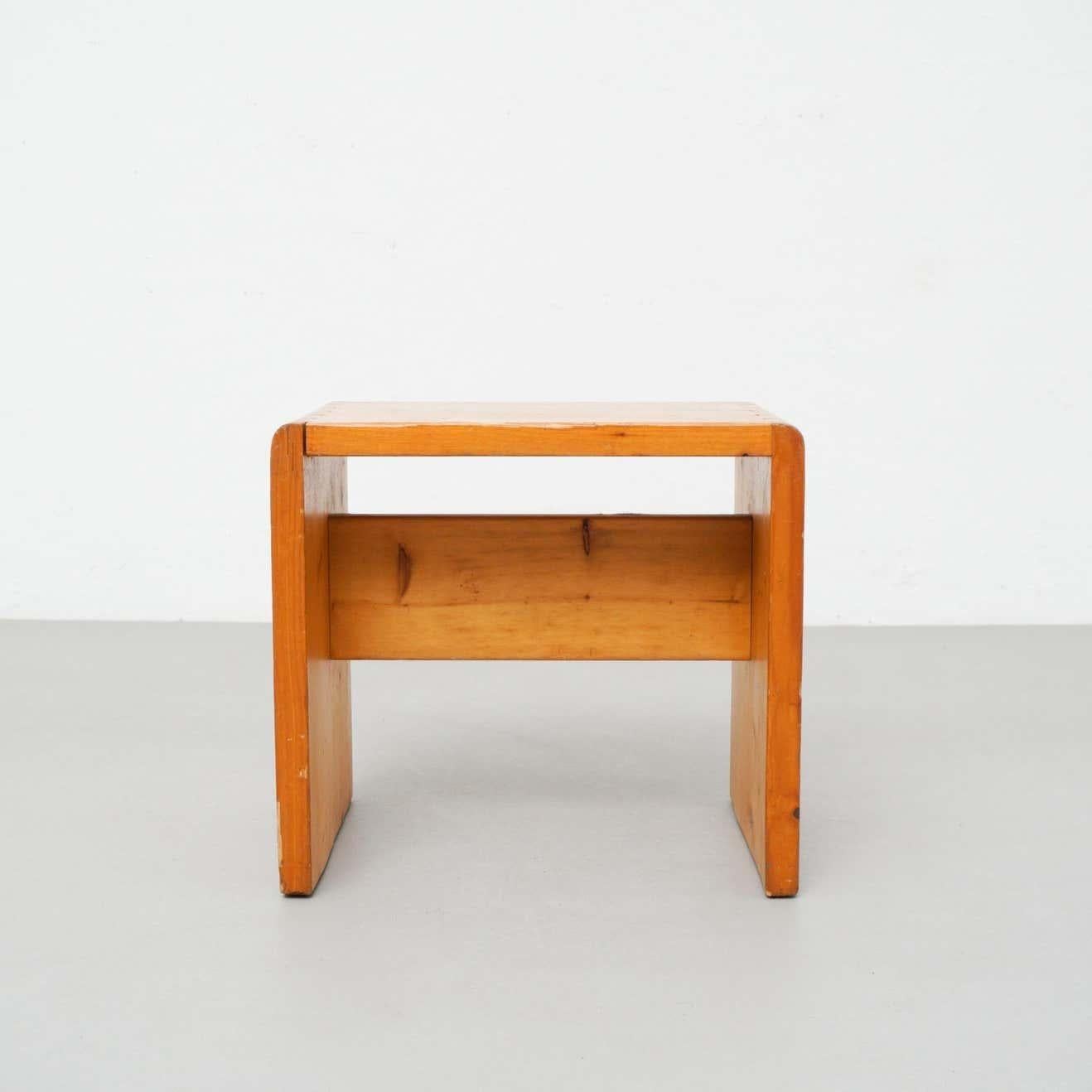 Mid-Century Modern Charlotte Perriand Pine Wood Stool For Les Arcs