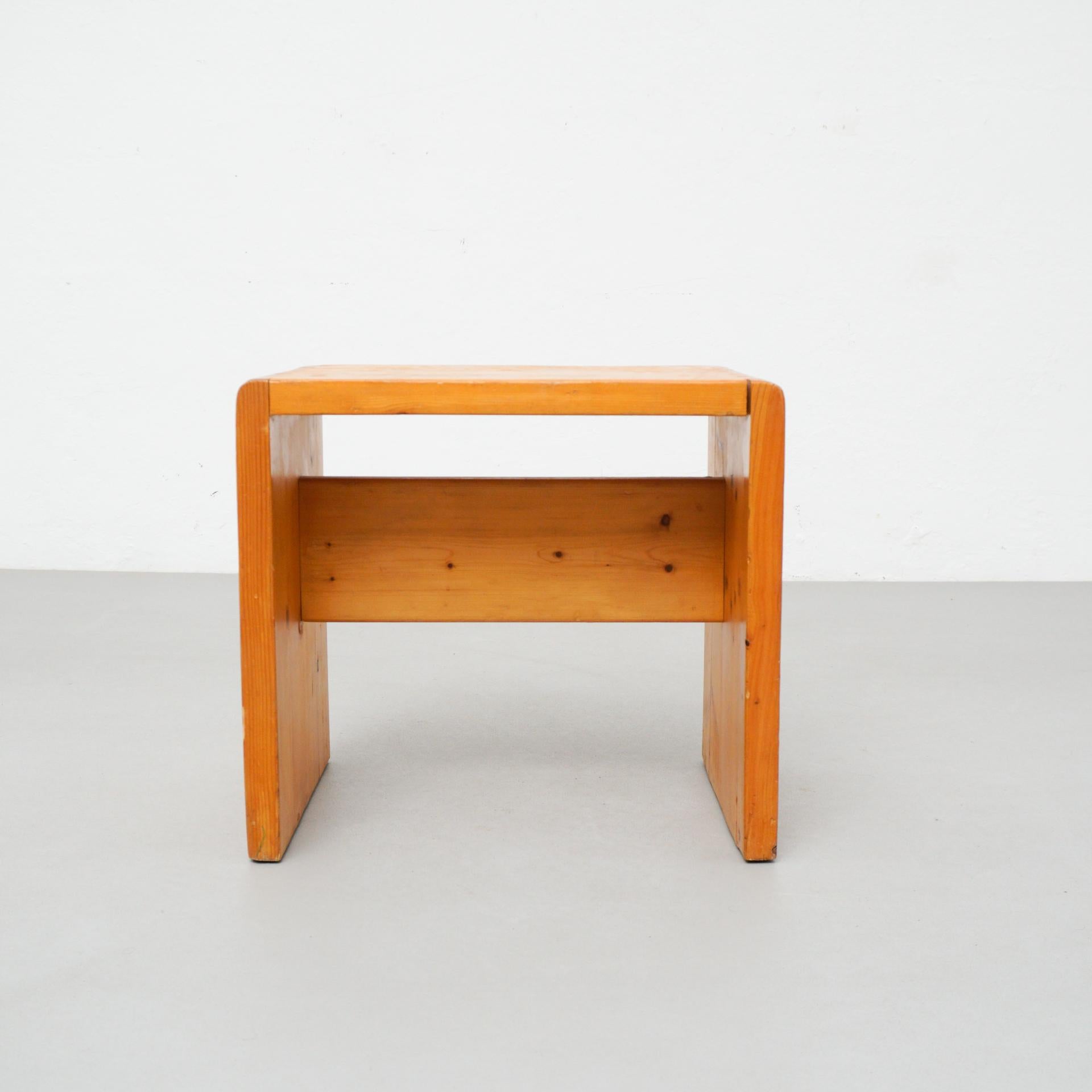 French Charlotte Perriand Pine Wood Stool for Les Arcs