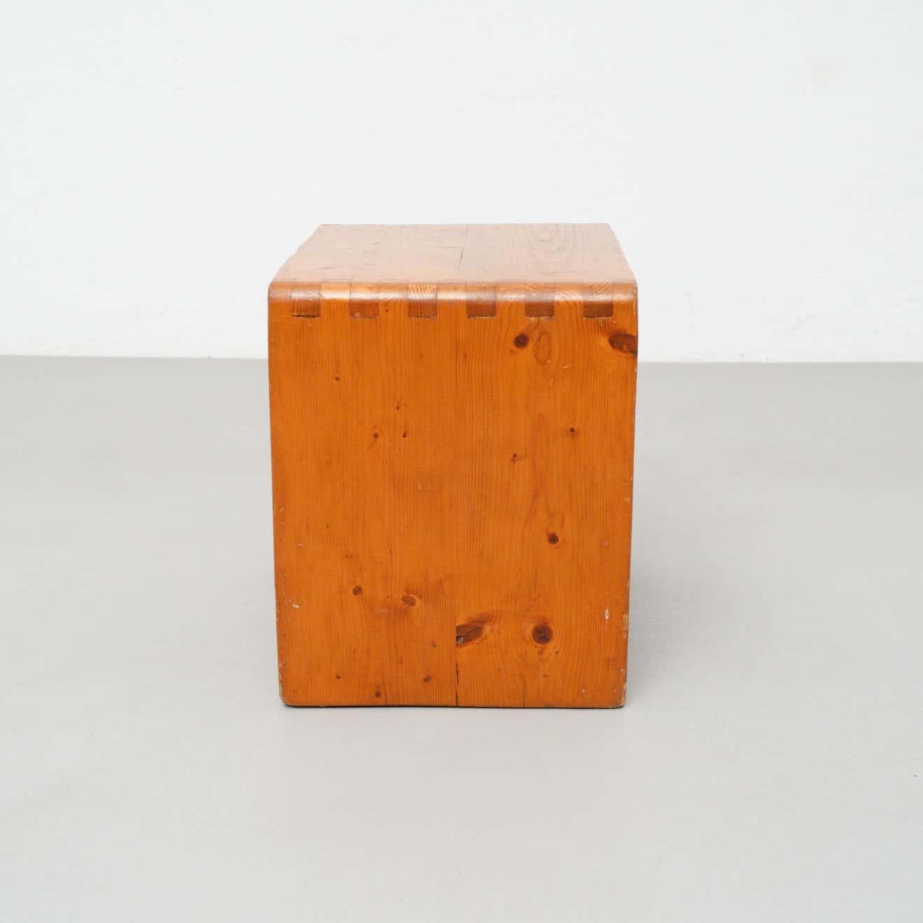 French Charlotte Perriand Pine Wood Stool for Les Arcs