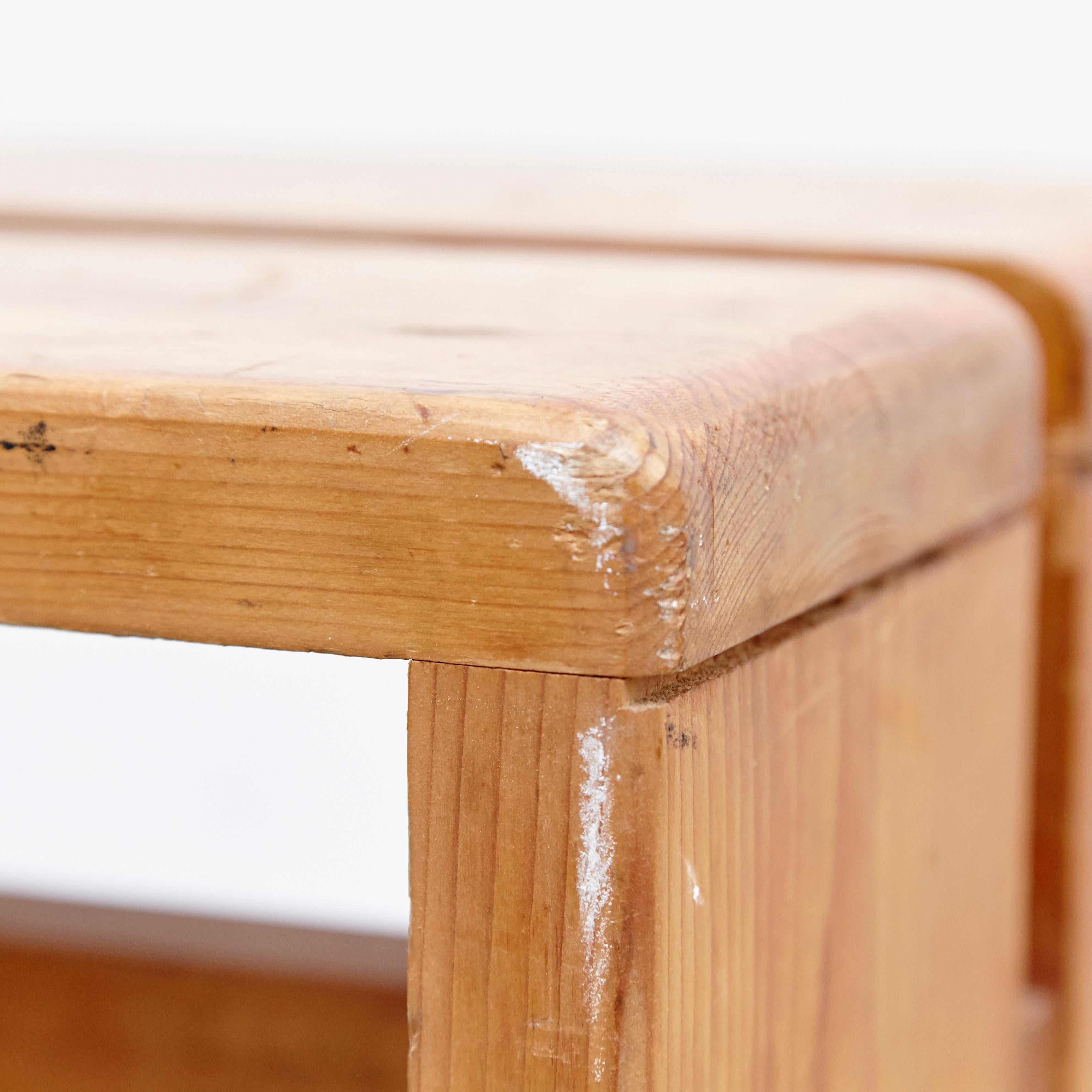 Mid-20th Century Charlotte Perriand Pine Wood Stool for Les Arcs