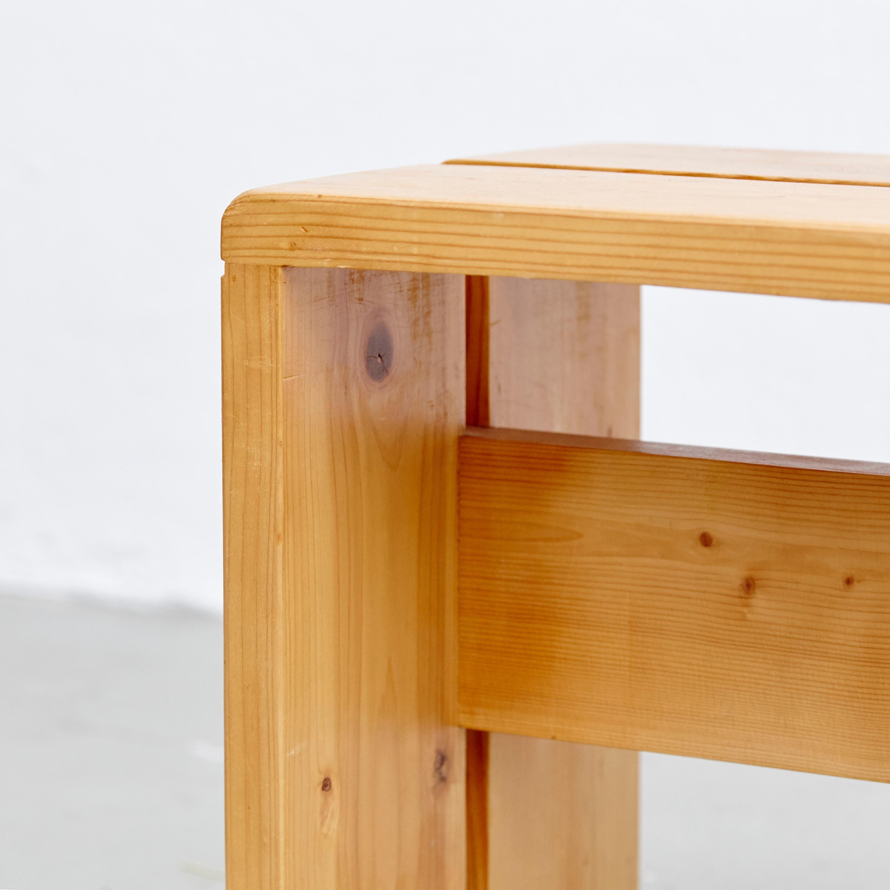 Mid-20th Century Charlotte Perriand Pine Wood Stool for Les Arcs