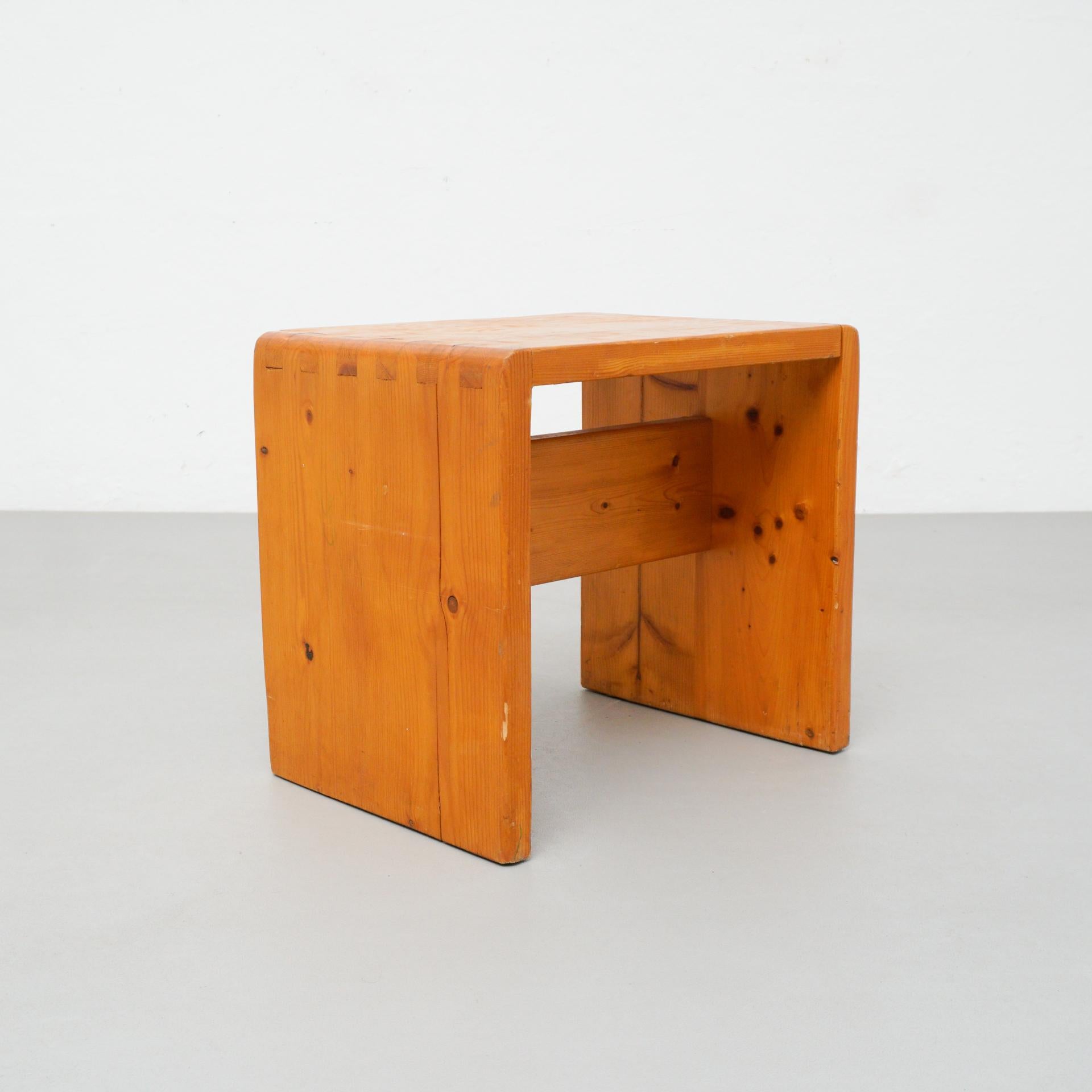 Mid-20th Century Charlotte Perriand Pine Wood Stool for Les Arcs