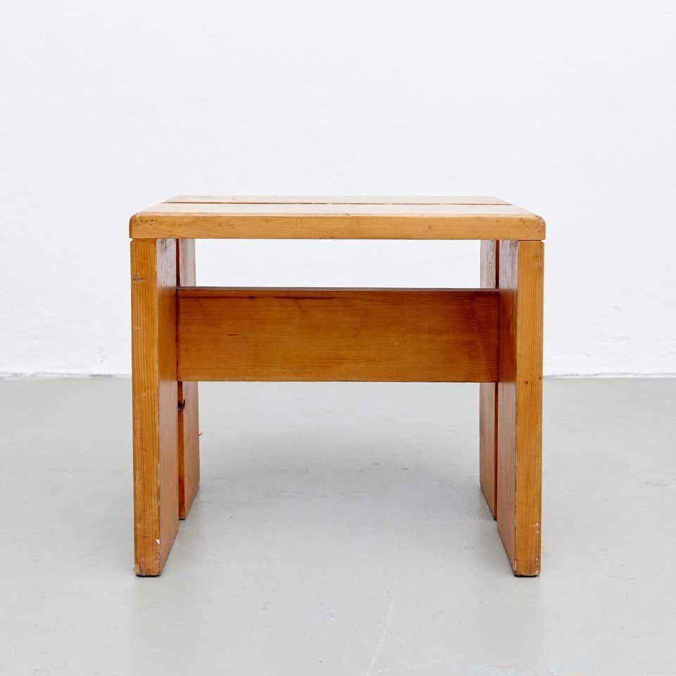 Mid-20th Century Charlotte Perriand Pine Wood Stool for Les Arcs For Sale