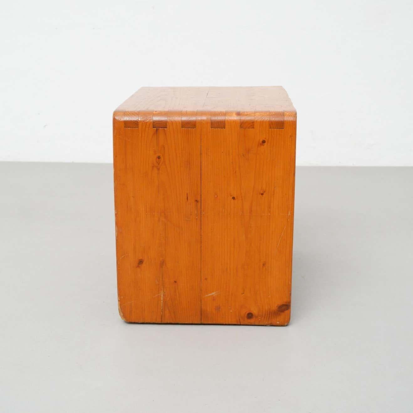 Mid-20th Century Charlotte Perriand Pine Wood Stool for Les Arcs For Sale