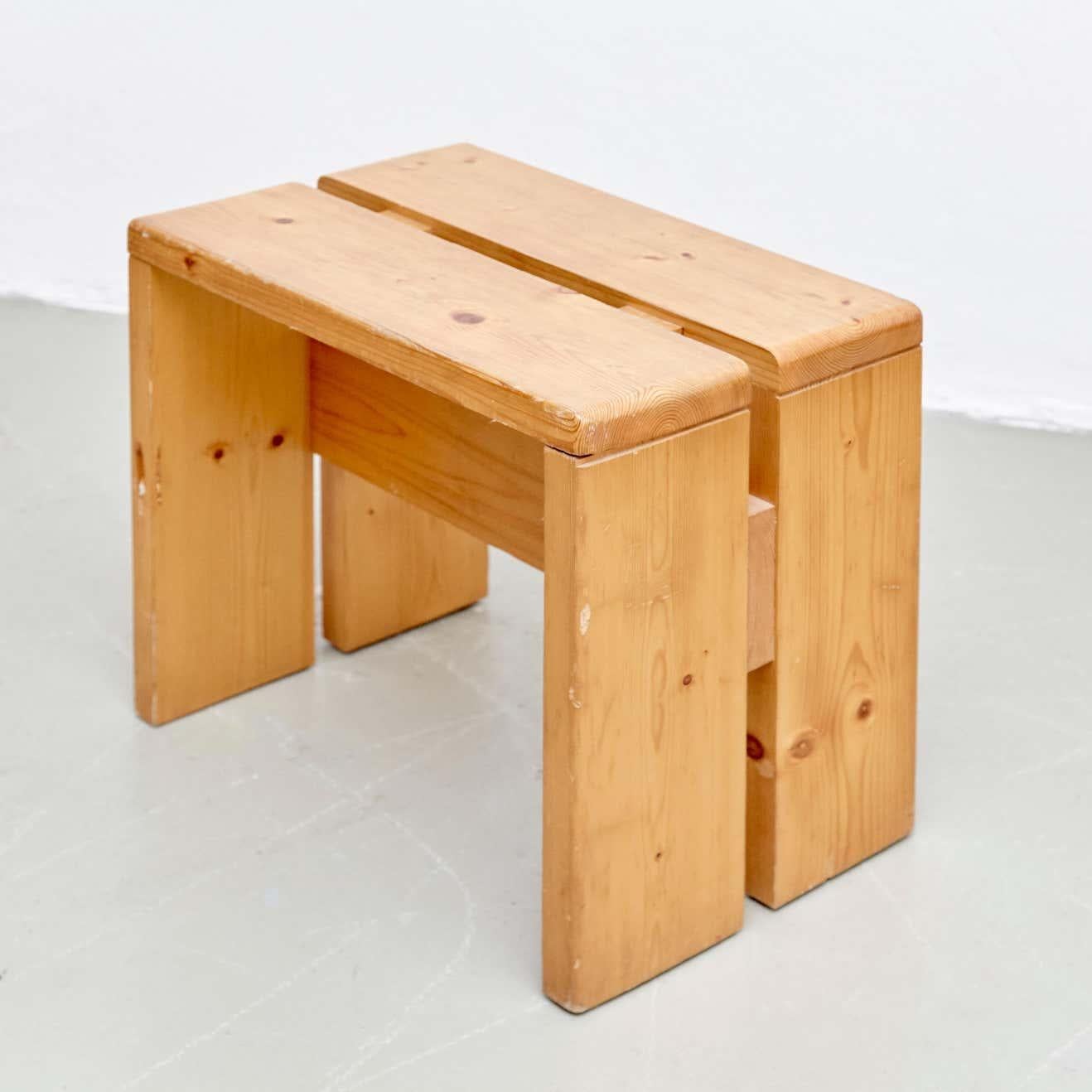 Charlotte Perriand Pine Wood Stool for Les Arcs For Sale 1