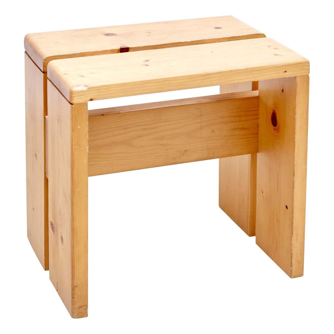Charlotte Perriand Pine Wood Stool for Les Arcs For Sale 2