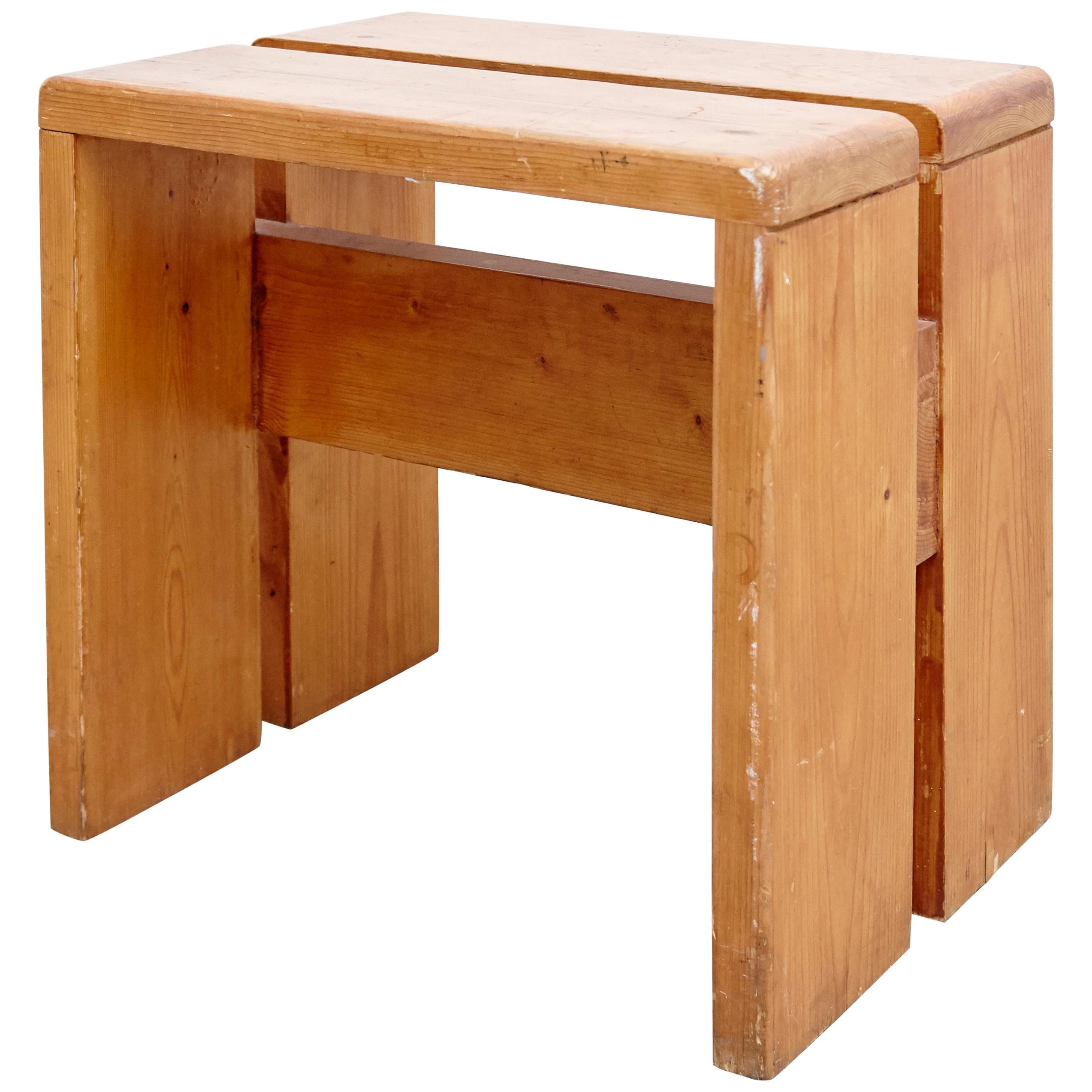 Charlotte Perriand Pine Wood Stool for Les Arcs