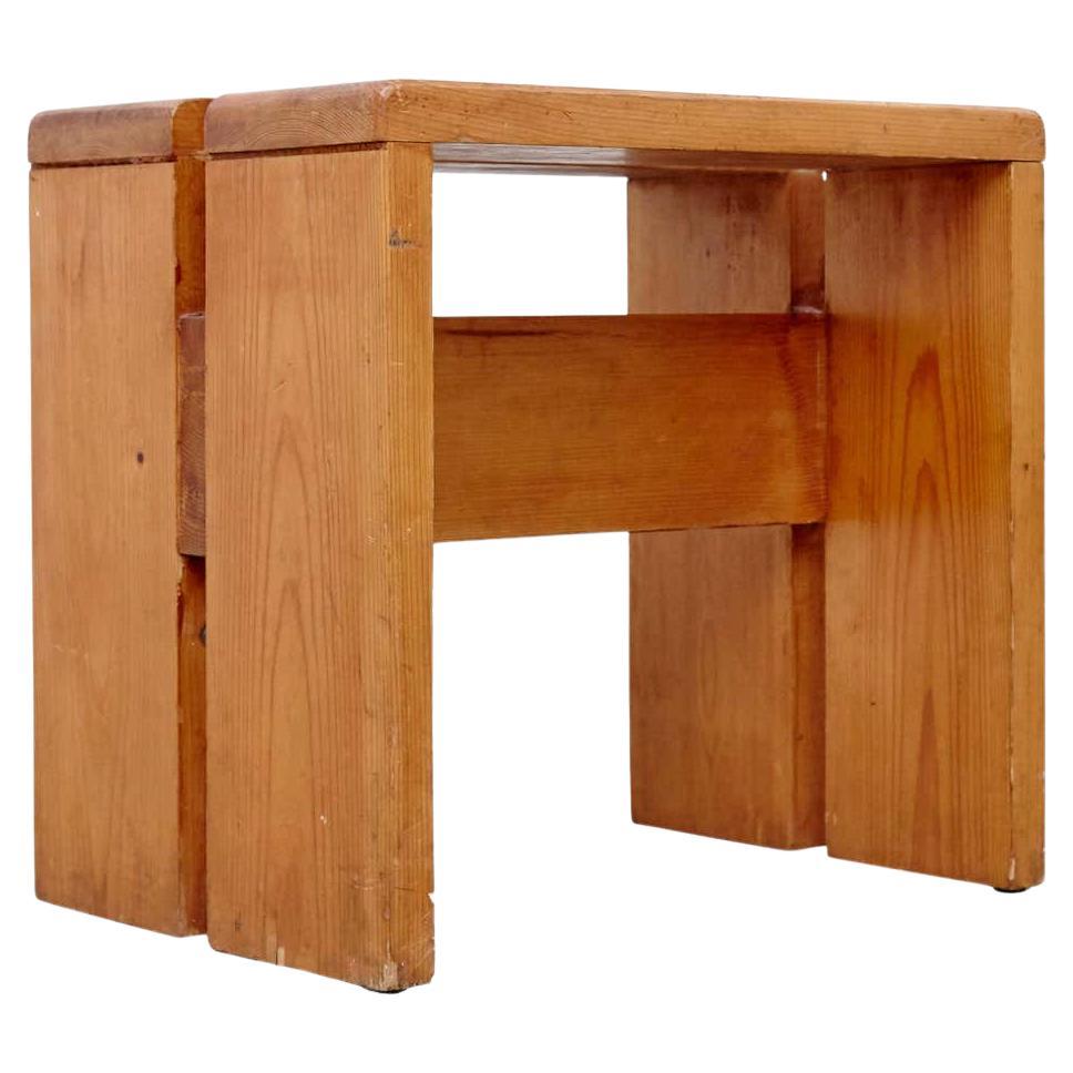 Charlotte Perriand Pine Wood Stool for Les Arcs For Sale