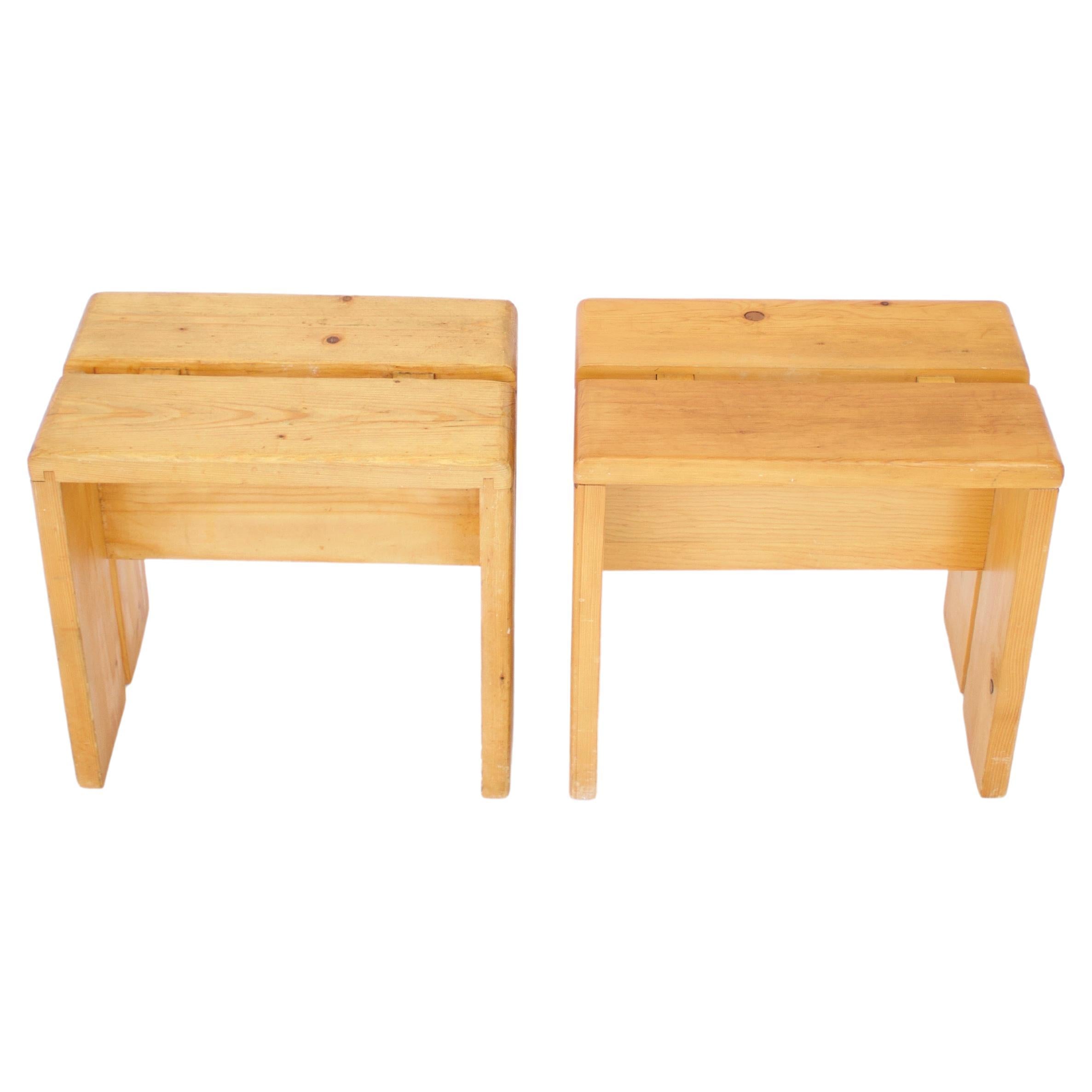 Mid-Century Modern Charlotte Perriand Pine Wood Stools for Les Arcs Ski Resort, France, circa 1960 For Sale