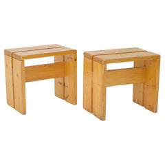 Charlotte Perriand Pine Wood Stools for Les Arcs Ski Resort, France, Circa 1960