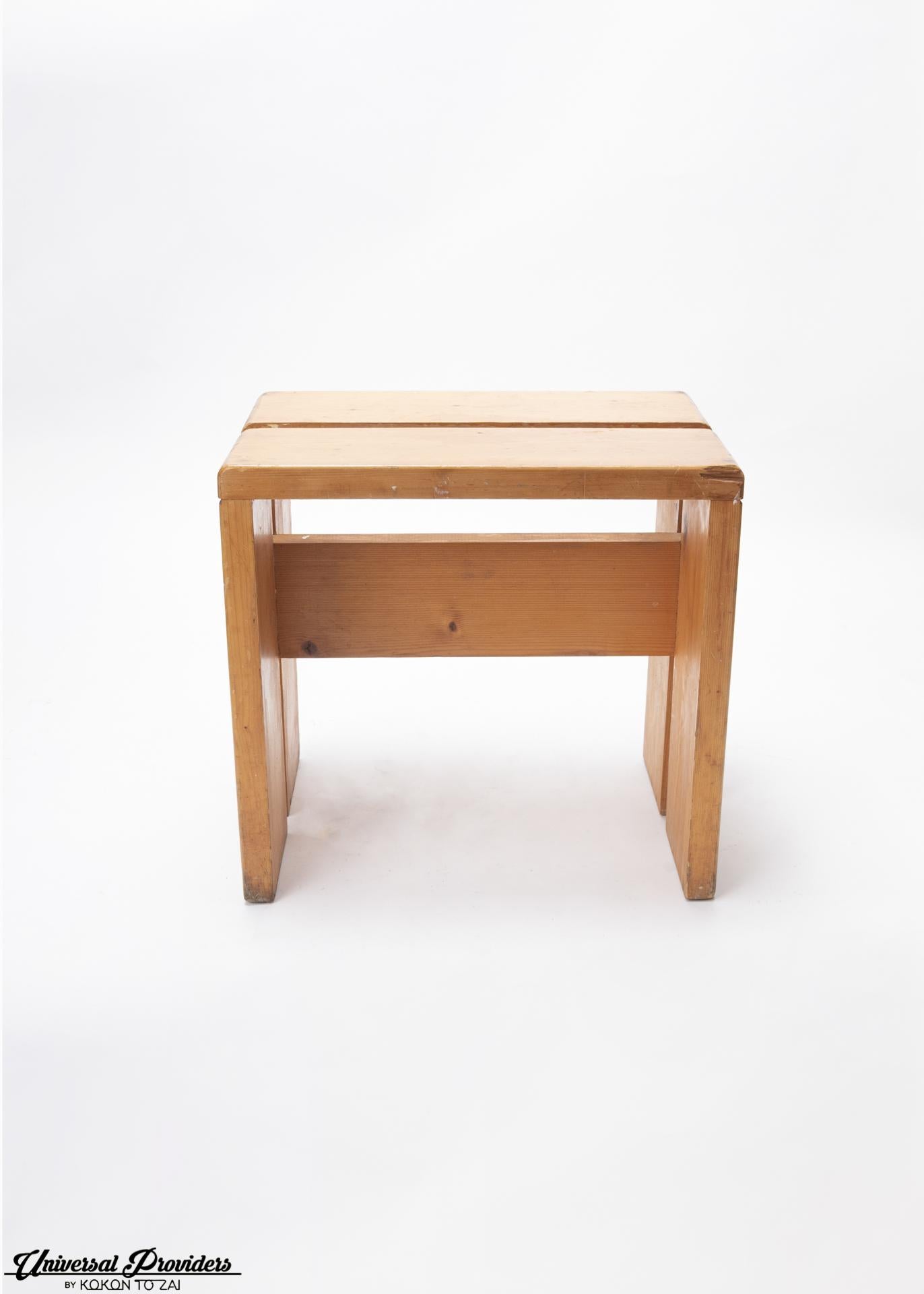 French Charlotte Perriand Pinewood Stool for Les Arcs Ski Resort, circa 1960, France For Sale