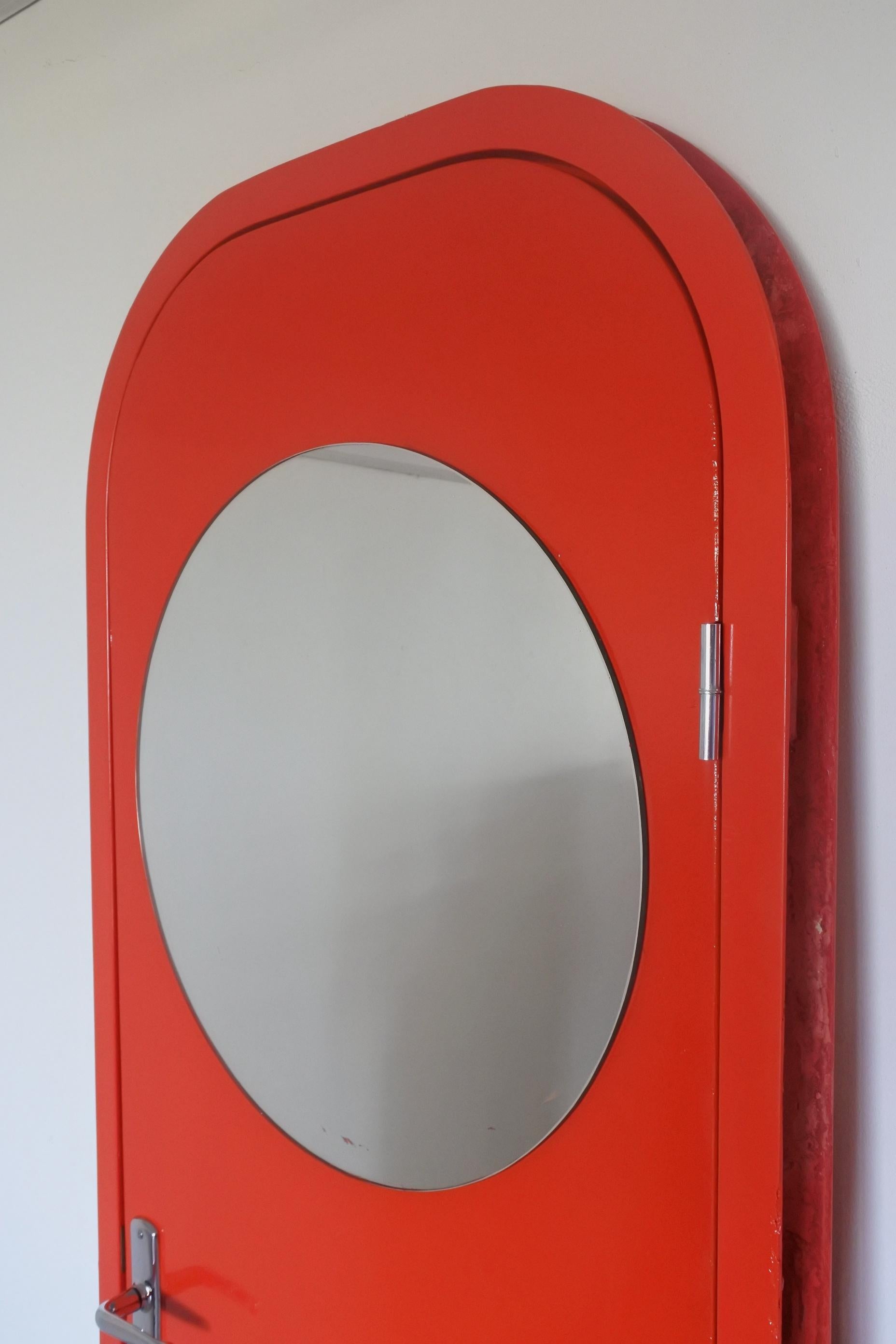 Charlotte Perriand Red Fiberglass Door with Frame & Mirror, Les Arcs France 1968 In Good Condition In La Teste De Buch, FR
