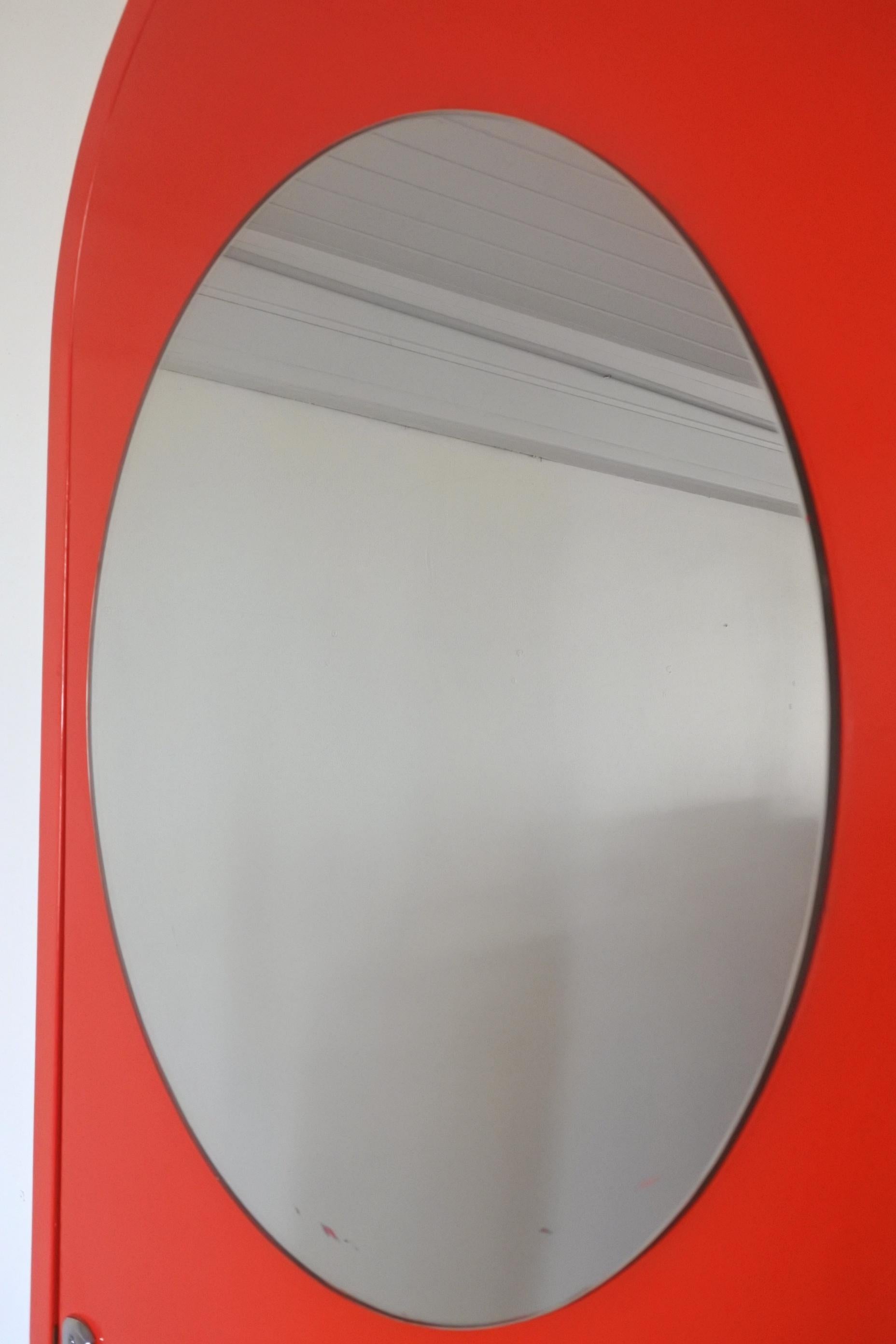 Mid-20th Century Charlotte Perriand Red Fiberglass Door with Frame & Mirror, Les Arcs France 1968