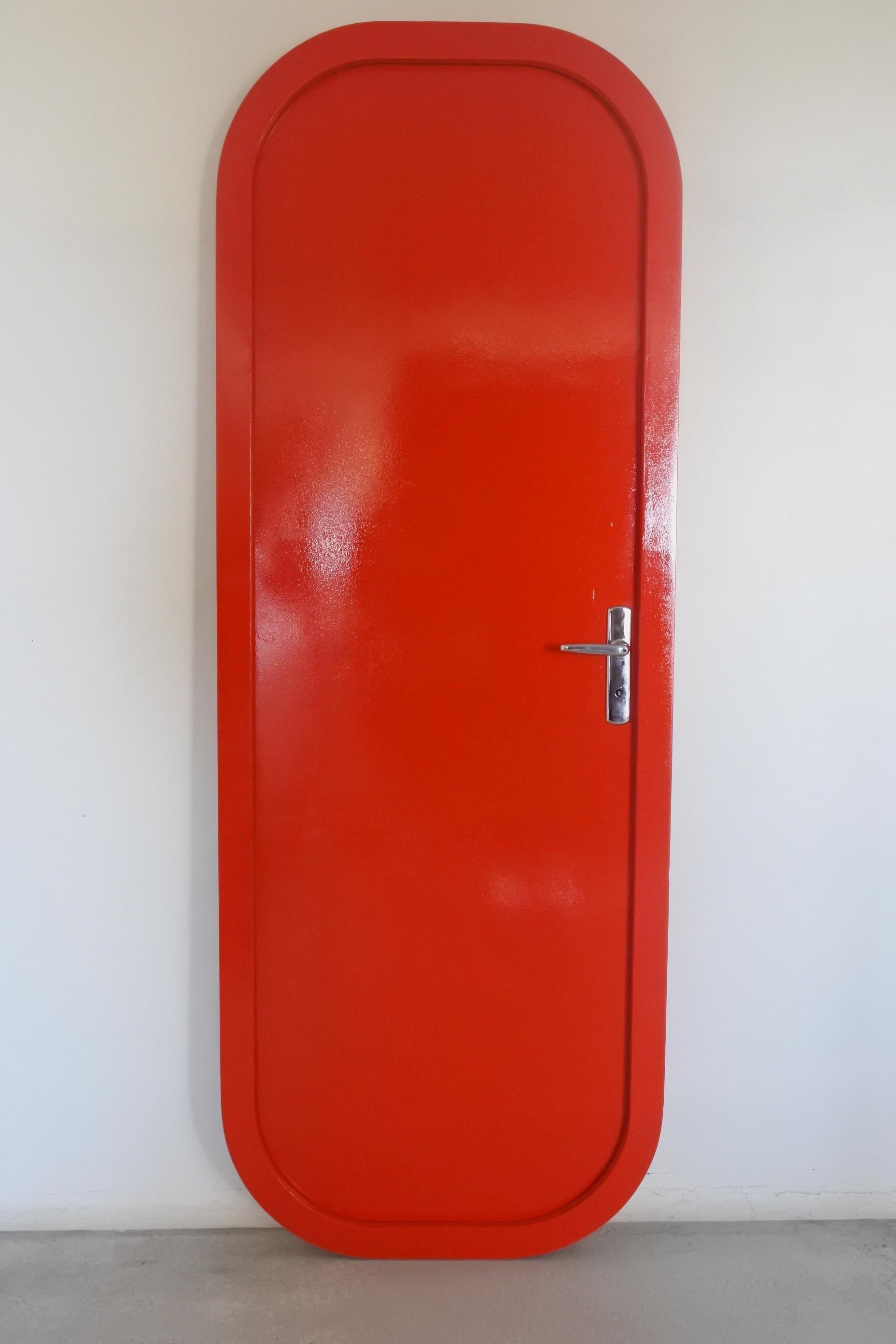 Charlotte Perriand Red Fiberglass Door with Frame & Mirror, Les Arcs France 1968 1