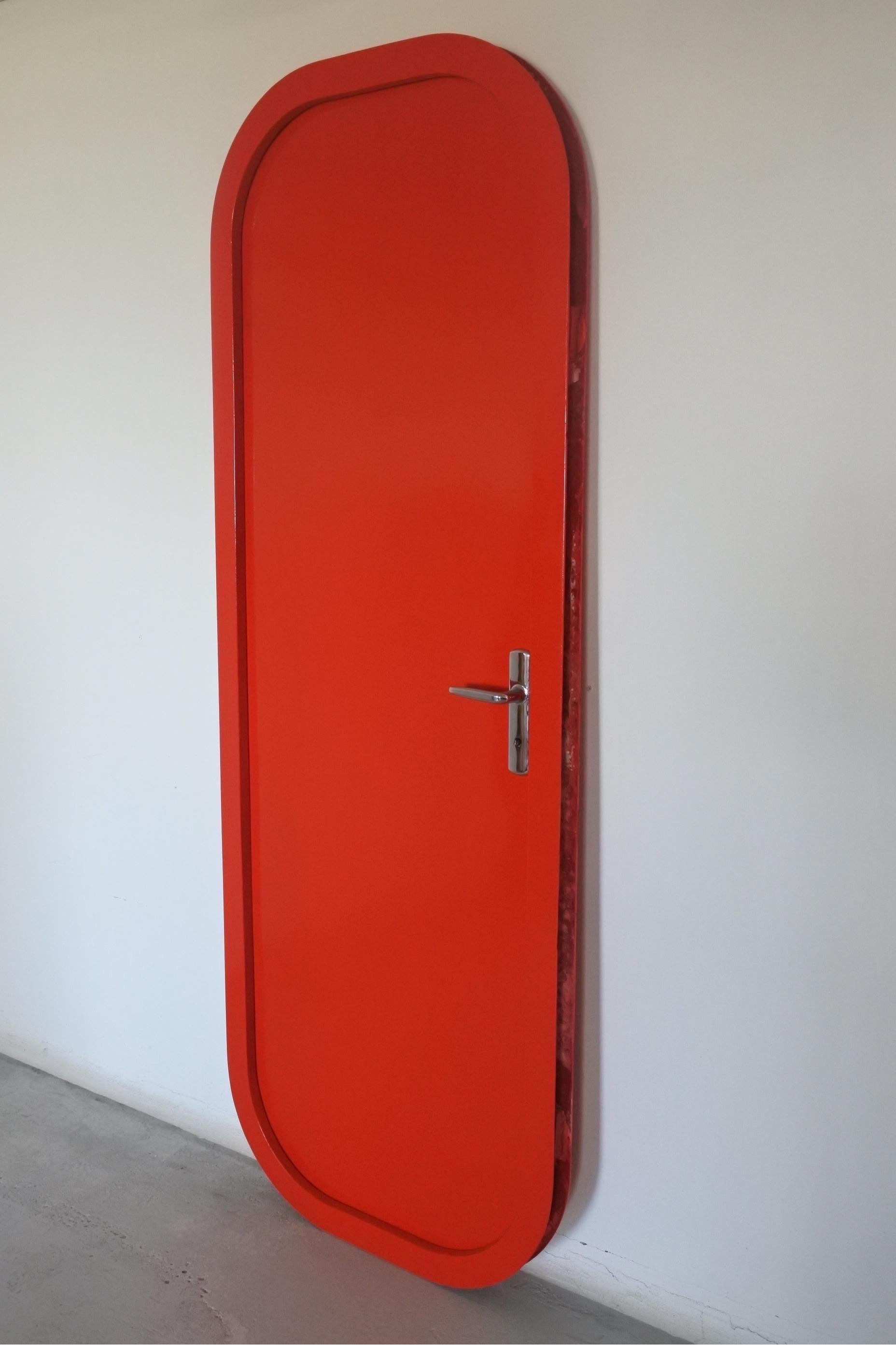 Charlotte Perriand Red Fiberglass Door with Frame & Mirror, Les Arcs France 1968 2