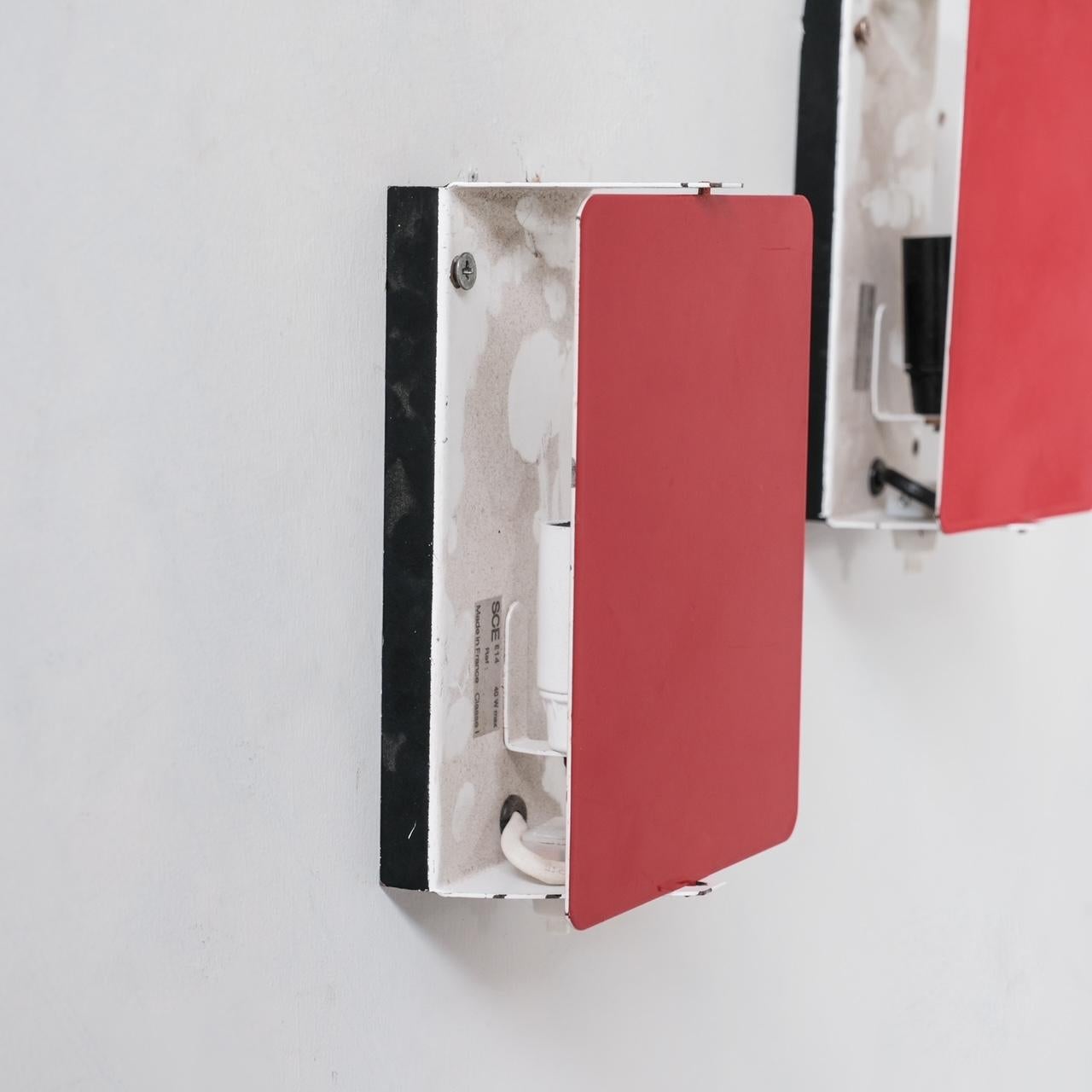 20th Century Charlotte Perriand Red Mid-Century Wall Lights '2 Available' For Sale