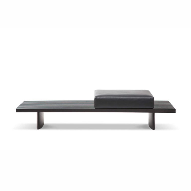 Charlotte Perriand Refolo Modular Sofa, Wood and Black Leather by Cassina For Sale 5