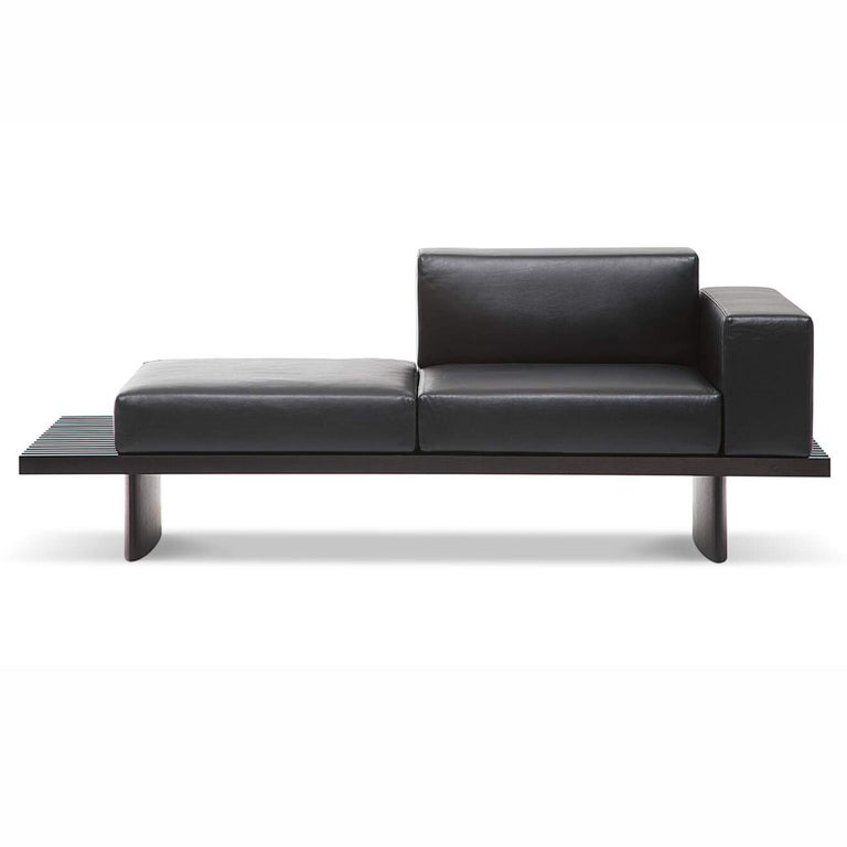 Charlotte Perriand Refolo Modular Sofa, Wood and Black Leather by Cassina For Sale 6
