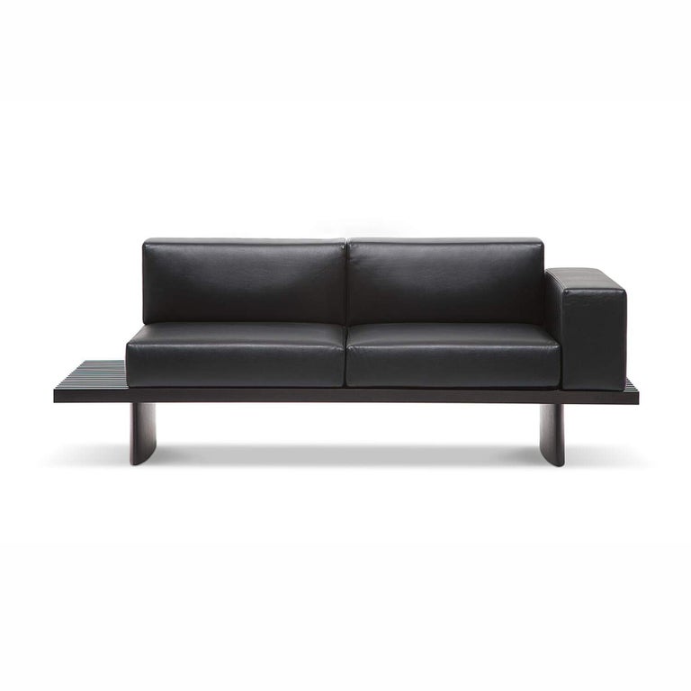 Charlotte Perriand Refolo Modular Sofa, Wood and Black Leather by Cassina For Sale 7