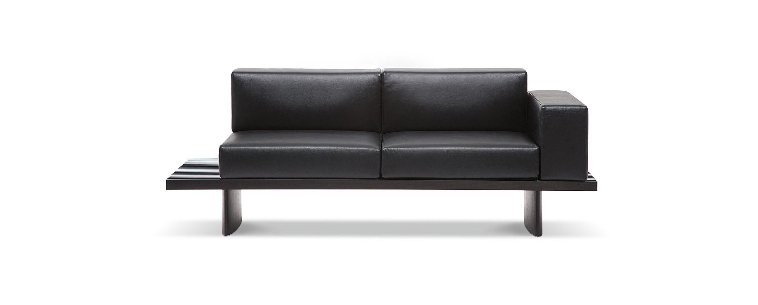 Mid-Century Modern Charlotte Perriand Refolo Modular Sofa, Wood and Black Leather by Cassina