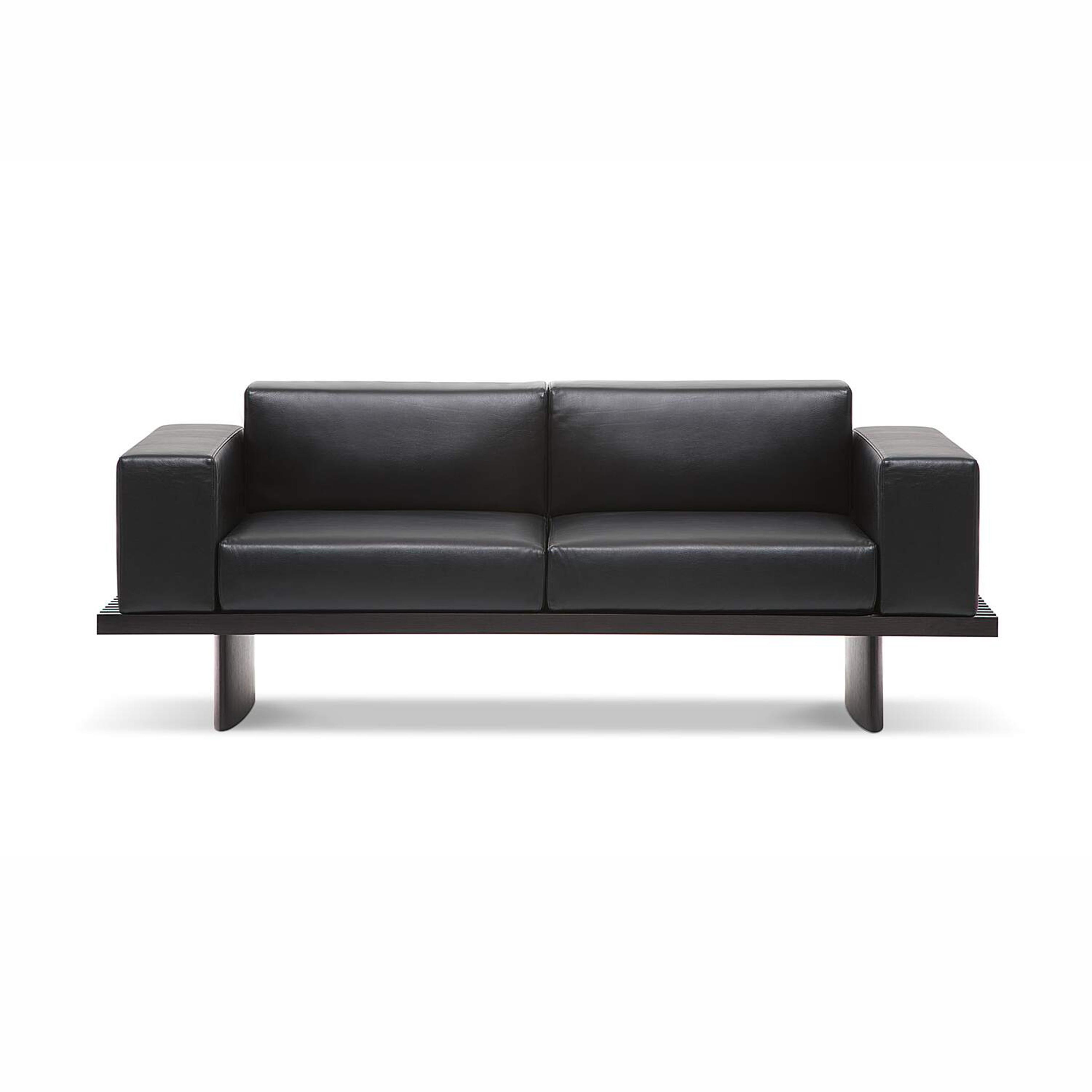 Italian Charlotte Perriand Refolo Modular Sofa, Wood and Black Leather by Cassina For Sale