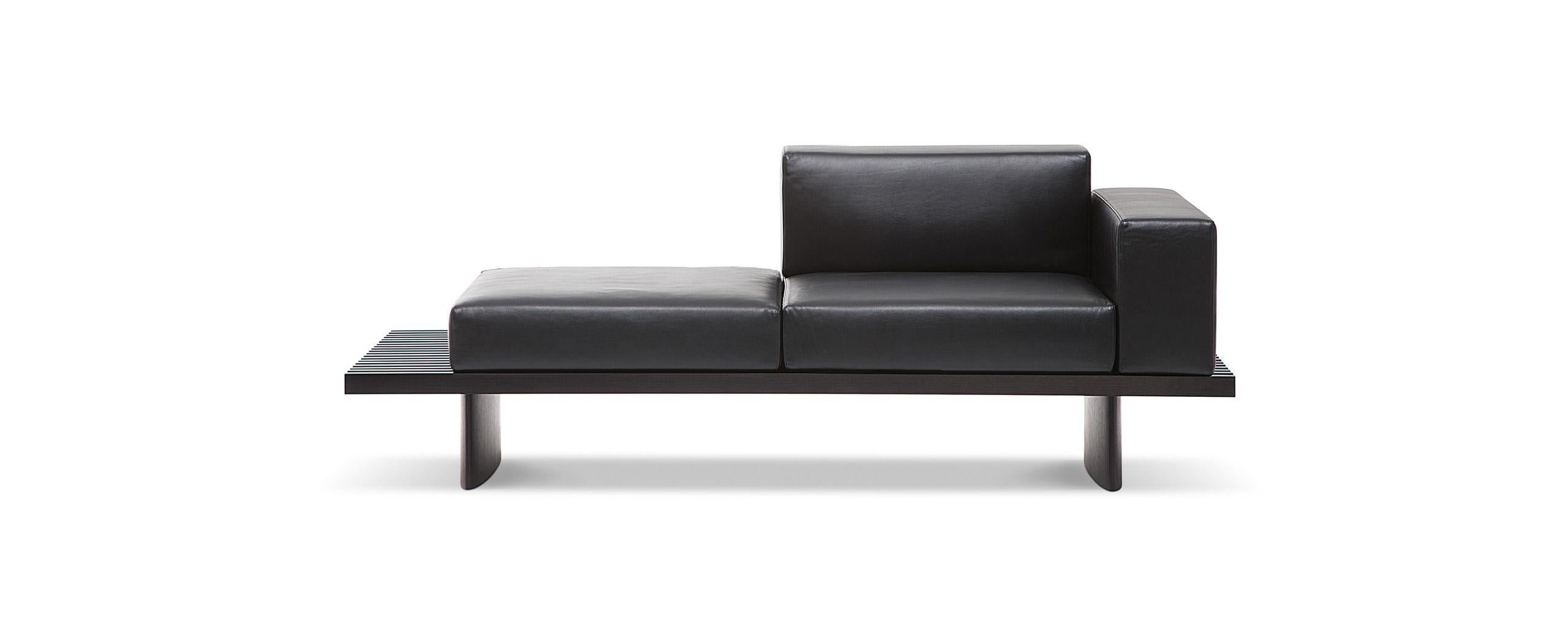 Italian Charlotte Perriand Refolo Modular Sofa, Wood and Black Leather by Cassina For Sale