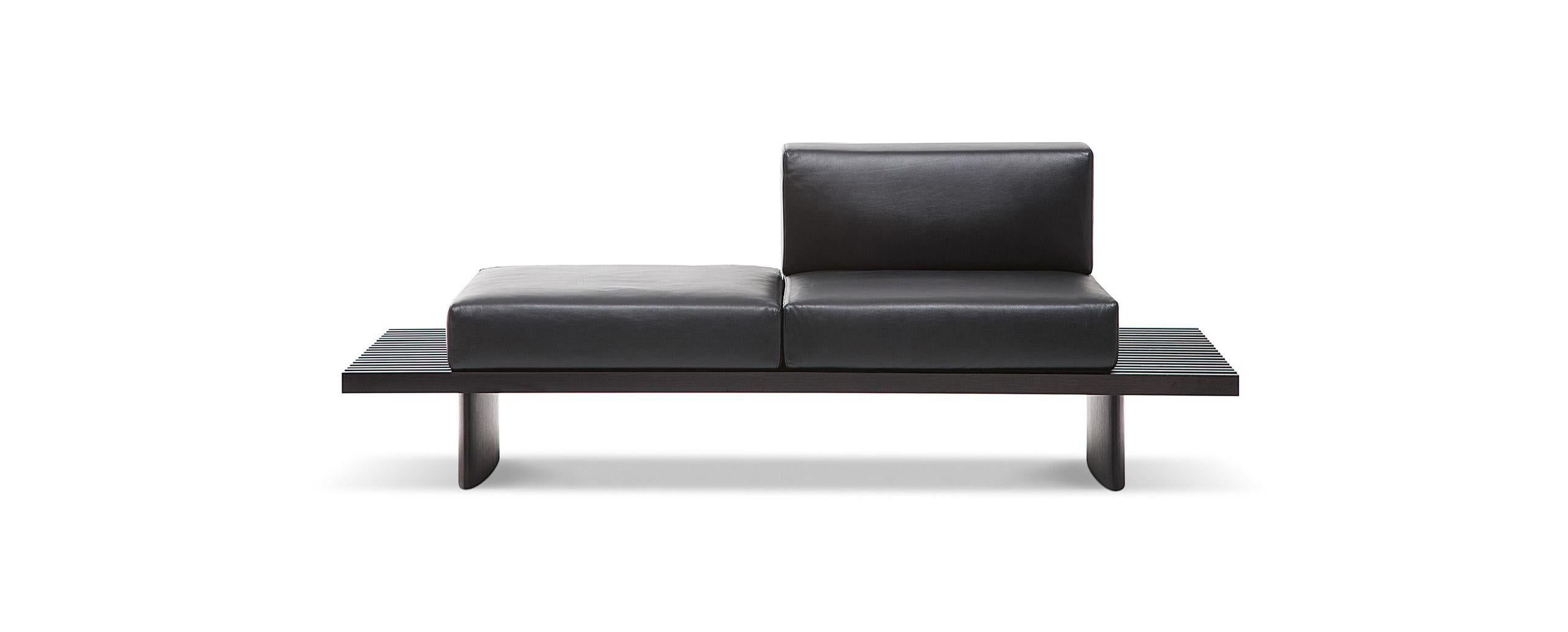 Mid-Century Modern Charlotte Perriand Refolo Modular Sofa, Wood and Black Leather by Cassina