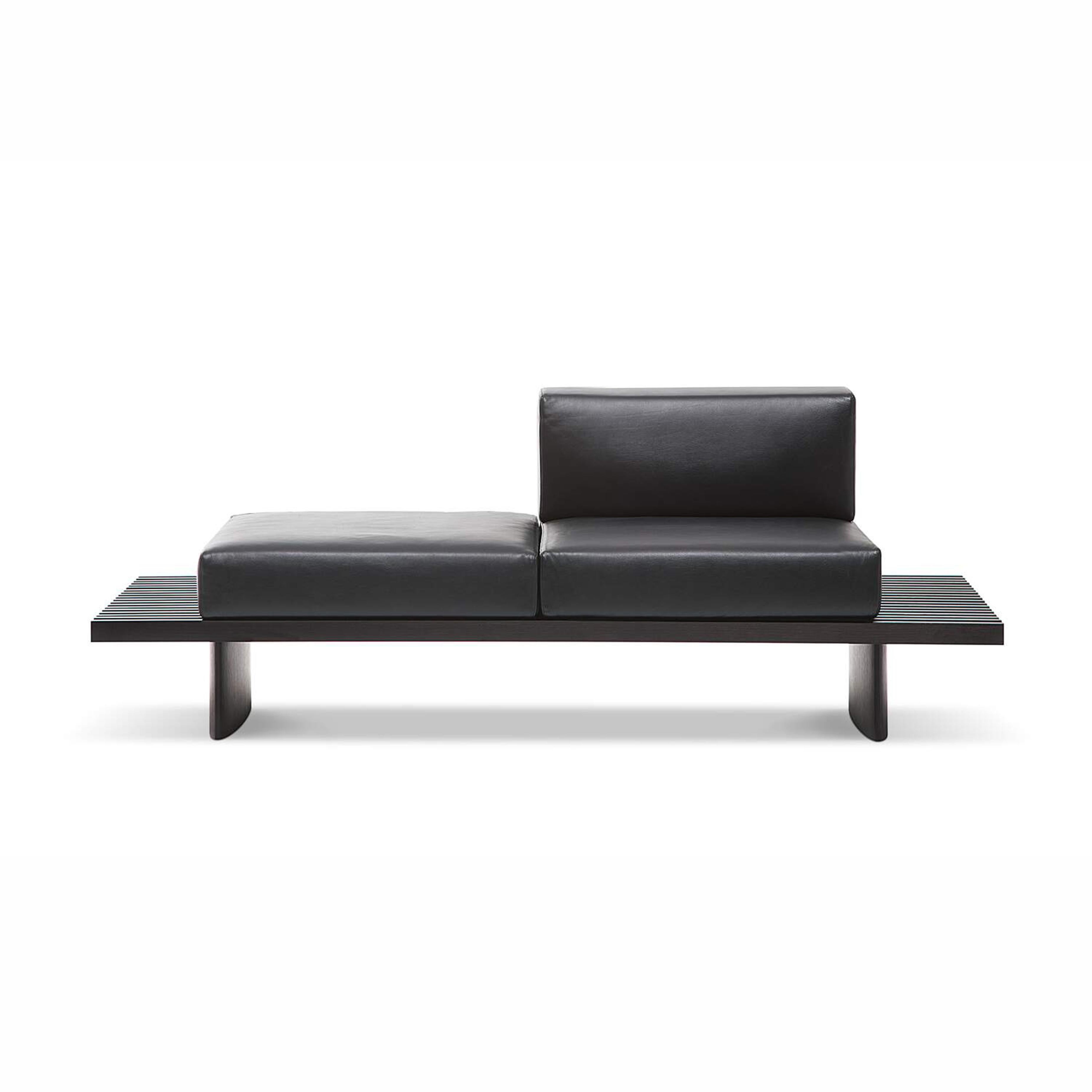 Mid-Century Modern Charlotte Perriand Refolo Modular Sofa, Wood and Black Leather by Cassina For Sale